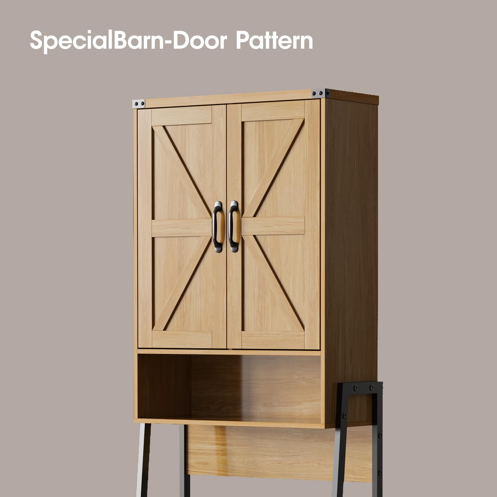 Vabches Over The Toilet Storage Cabinet with 2-Door Design Bathroom Organizers and Storage with Anti-Tip Device Over Toilet Organizer with Shelves for Bathroom,Restroom,Laundry Black