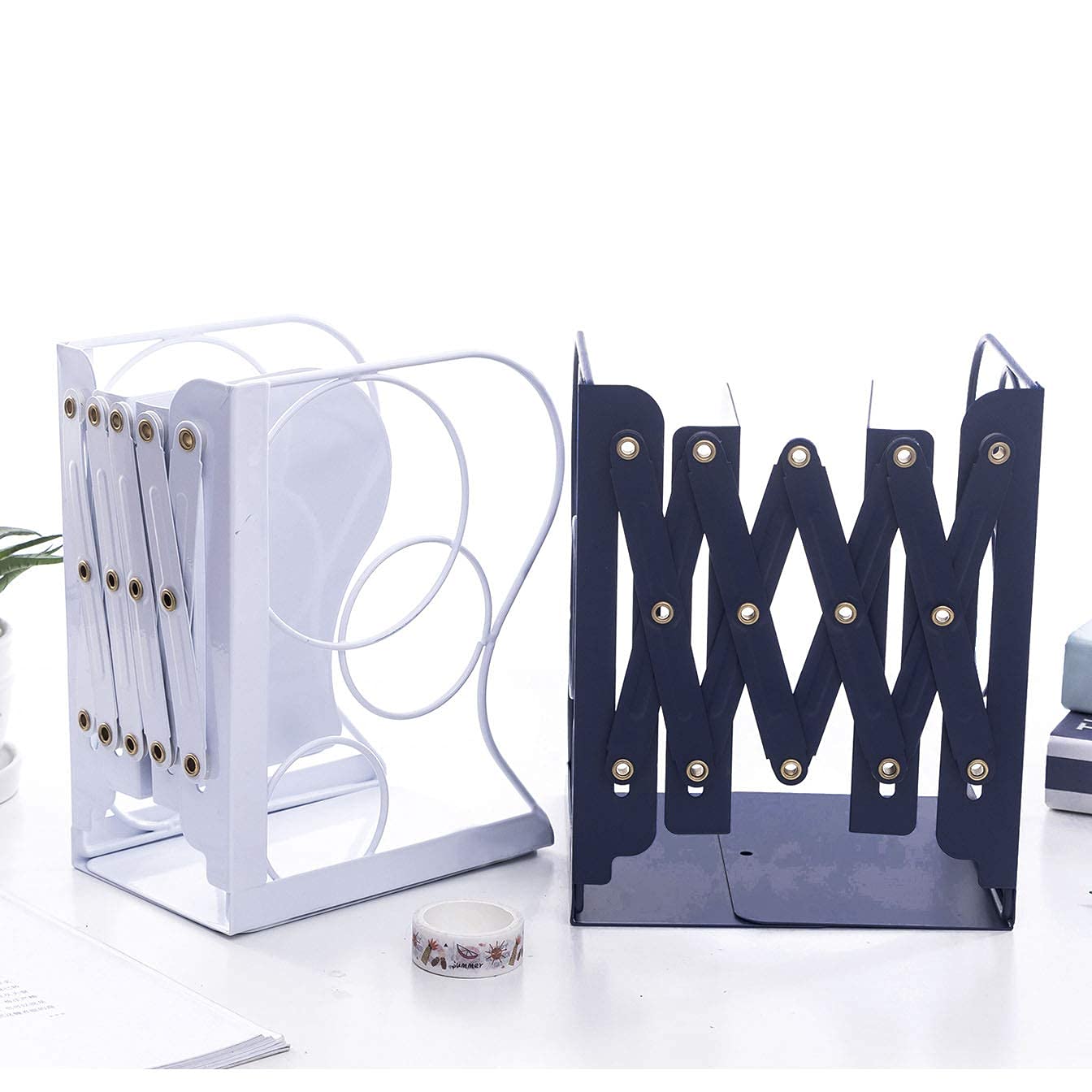 Adjustable Bookends - Nonskid Heavy Duty Book Ends for Desk - Book Stand & Organizer