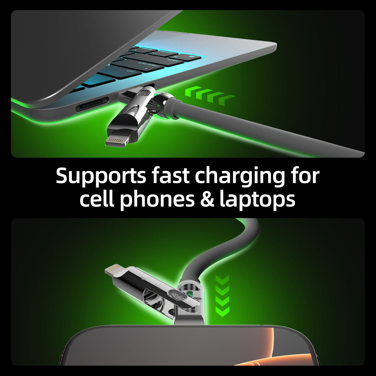 240W 4-in-1 Fast Charging Cable, Black, 3.3FT