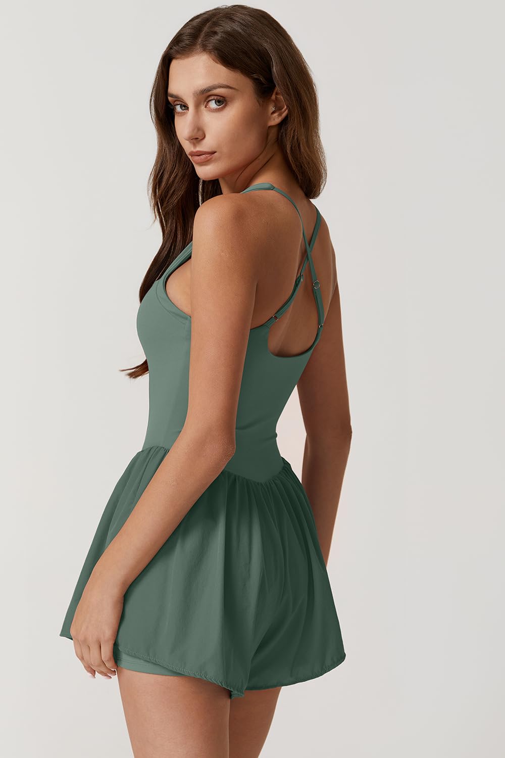 QINSEN Women's Square Neck Sleeveless Romper Jumpsuit Casual Summer One Piece Outfit with Pocket