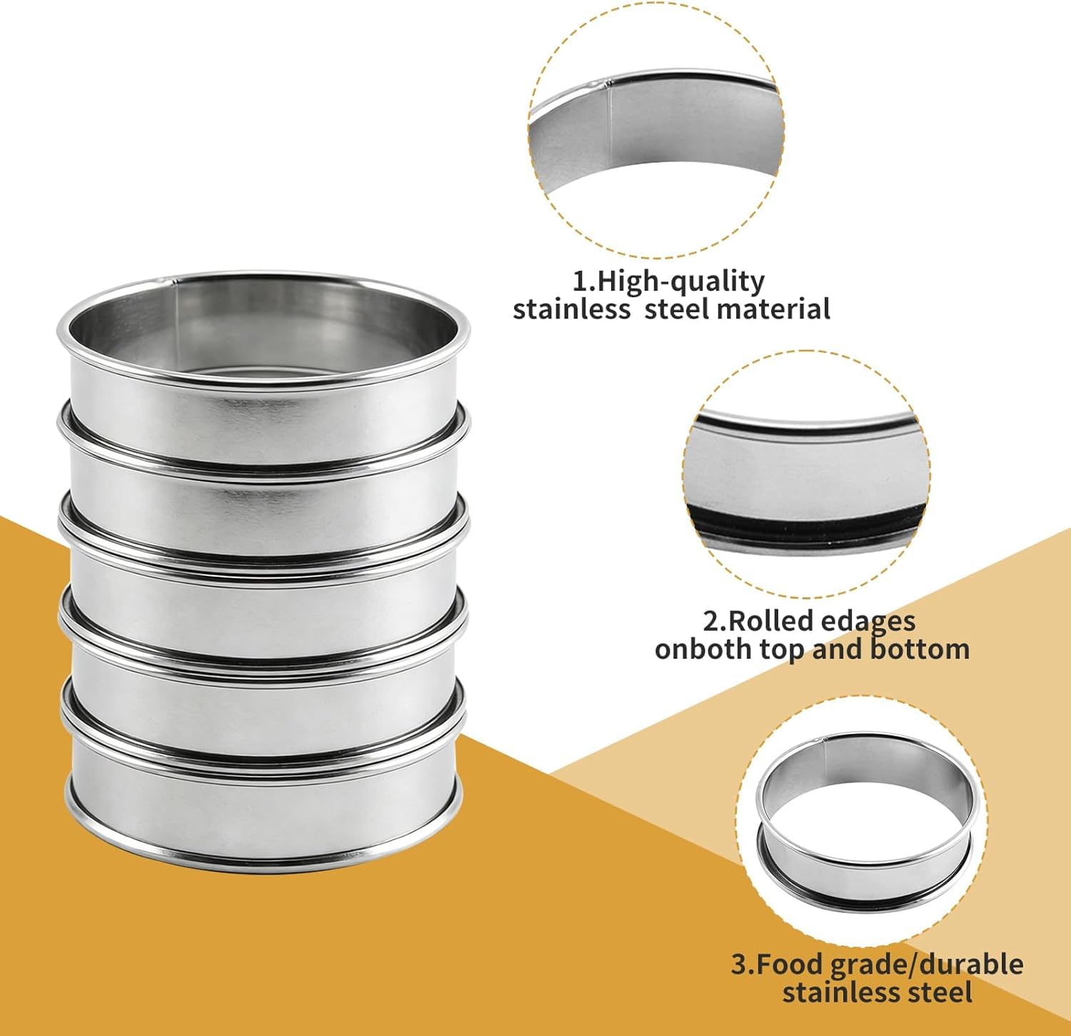 RICHSC-PAN Stainless Steel Perforated Tart Ring Set, 16 Packs Food-Grade, 3.15 Inches and 2.36 Inches, Suitable for All Kinds of Small Fruit Tart Crusts.