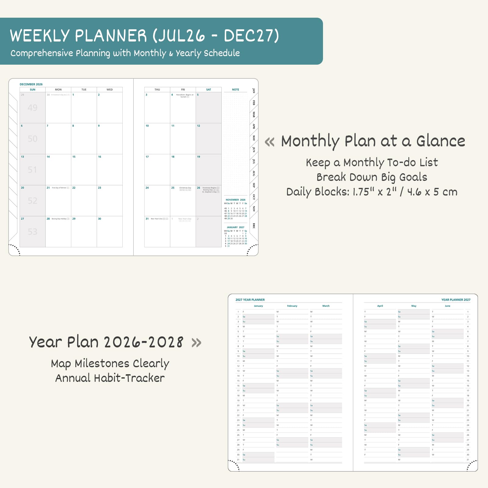 BEZEND Pocket Planner 2026-2027 Weekly and Monthly (3.5" x 6") 18 Months Small Academic Calendar (Jul 26-Dec 27) Ideal for Students, Work & Home, Storage Pocket, PU Leather Hardcover -Black
