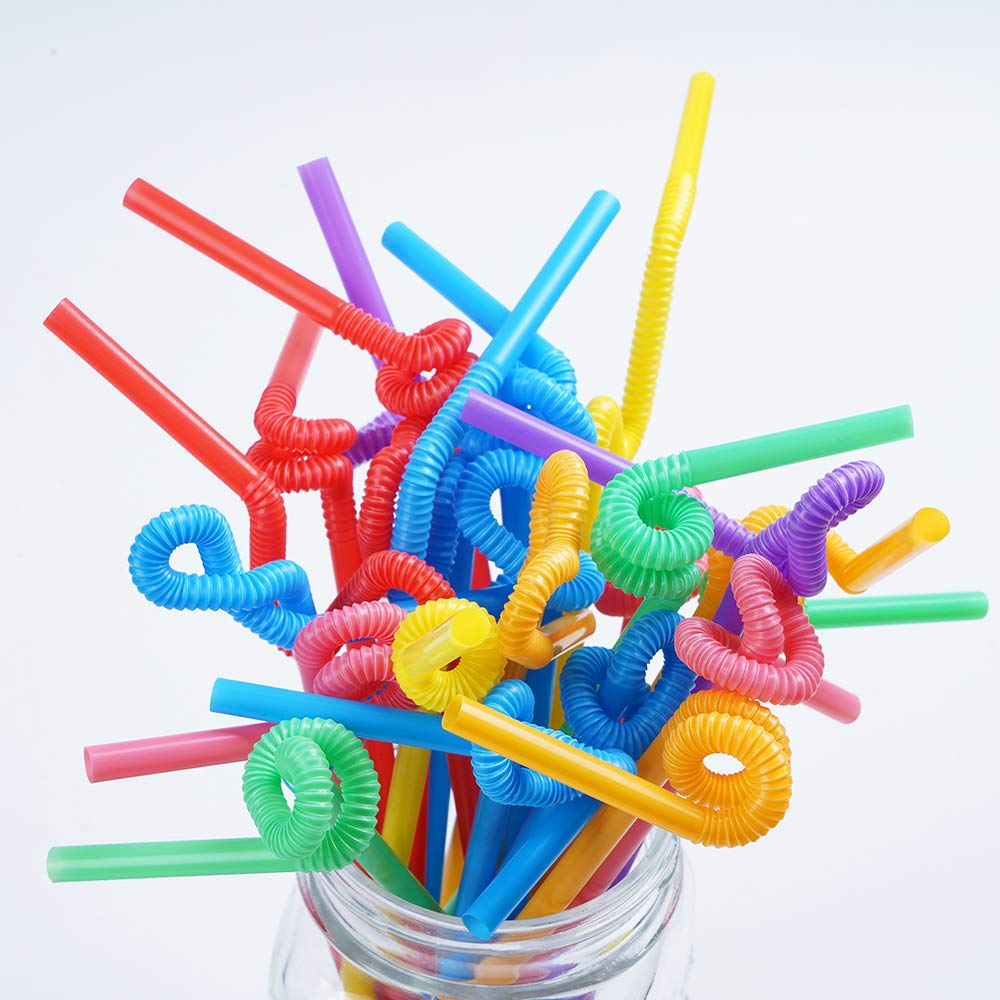 100 Pcs Colorful Plastic Long Flexible Straws.(0.23''diameter and 10.2"long)