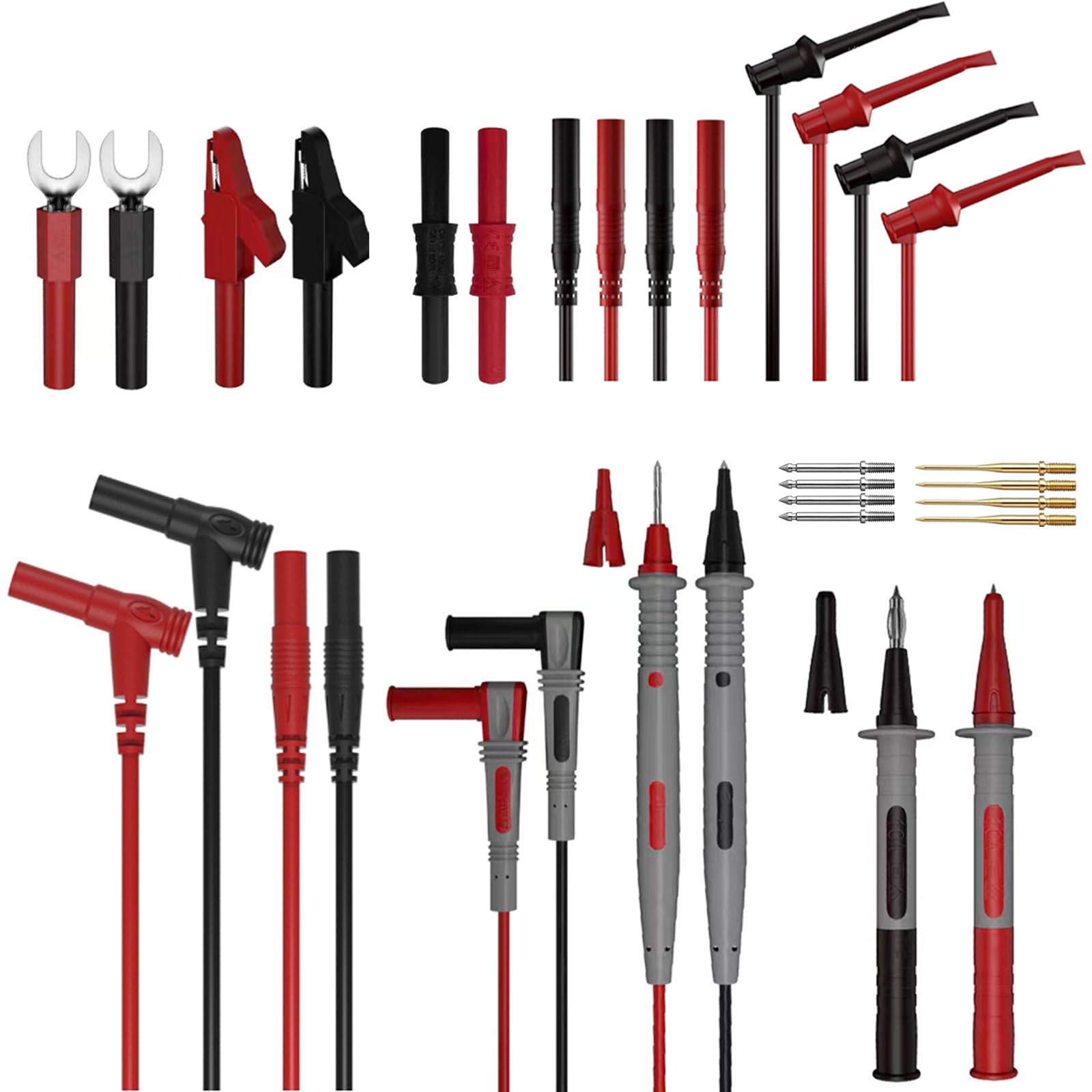 12pc Multimeter Test Leads,Test Leads with Alligator Clips,Test Hook,Banana Plug Leads,Telescopic Testing Hook,Suitable for Fluke, Kaiweets, Innova Multimeter, Voltmeter, Clamp Meter