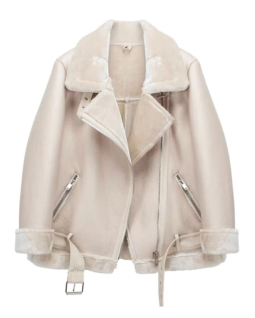 LY VAREY LIN Women's Faux Shearing Moto Jacket Thick Lined Parka Winter Shearling Coat Leather Jacket