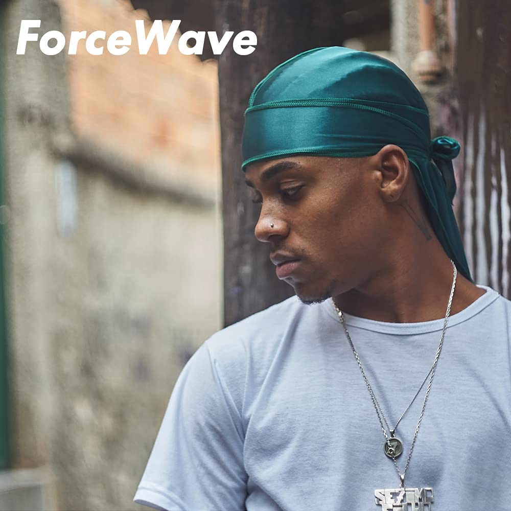 4PCS Silky Durags for Men Women 360 Waves with 1 Wave Cap, Silky Satin Durag Extra Long Tails