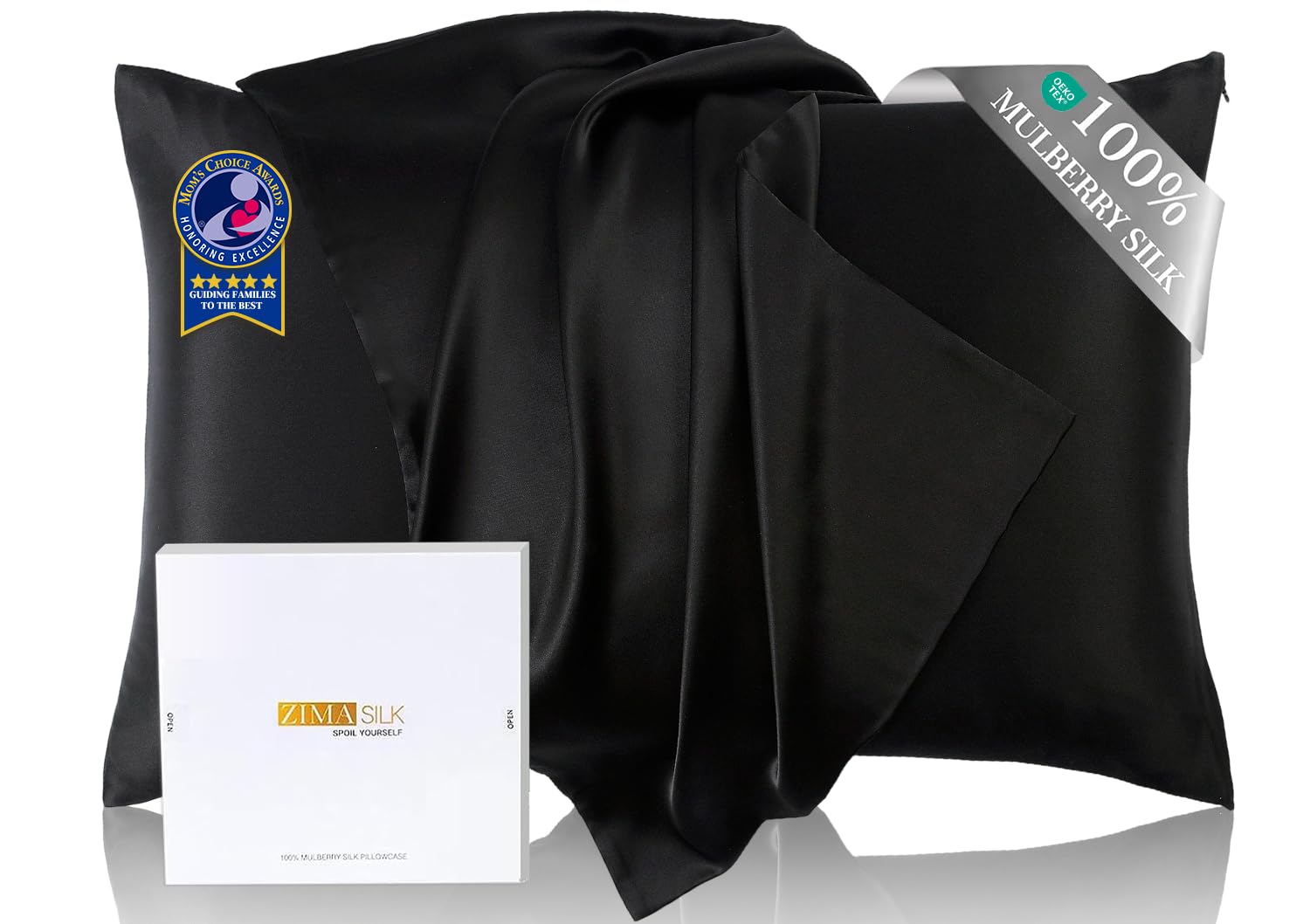 ZIMASILK Upgraded 100% 6A Grade Pure Mulberry Silk Pillowcase for Hair and Skin Silk Pillow Cases with Reinforced Hidden Zipper, More Soft & Durable, Gift Box (Standard 20"x26" Beige)