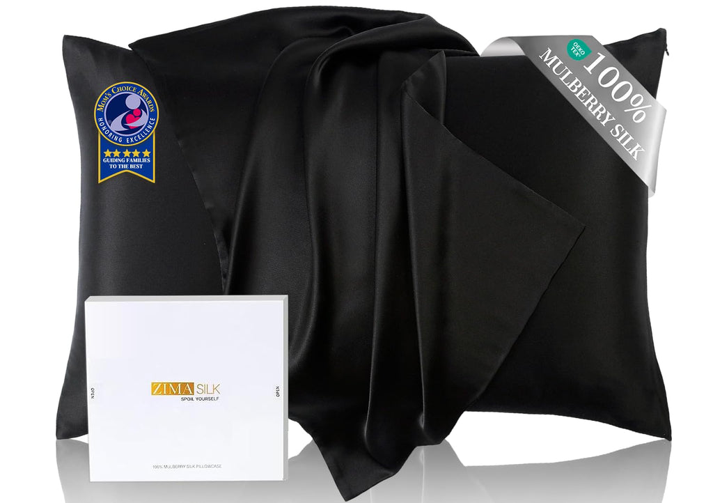 ZIMASILK Upgraded 100% 6A Grade Pure Mulberry Silk Pillowcase for Hair and Skin Silk Pillow Cases with Reinforced Hidden Zipper, More Soft & Durable, Gift Box (Standard 20"x26" Beige)