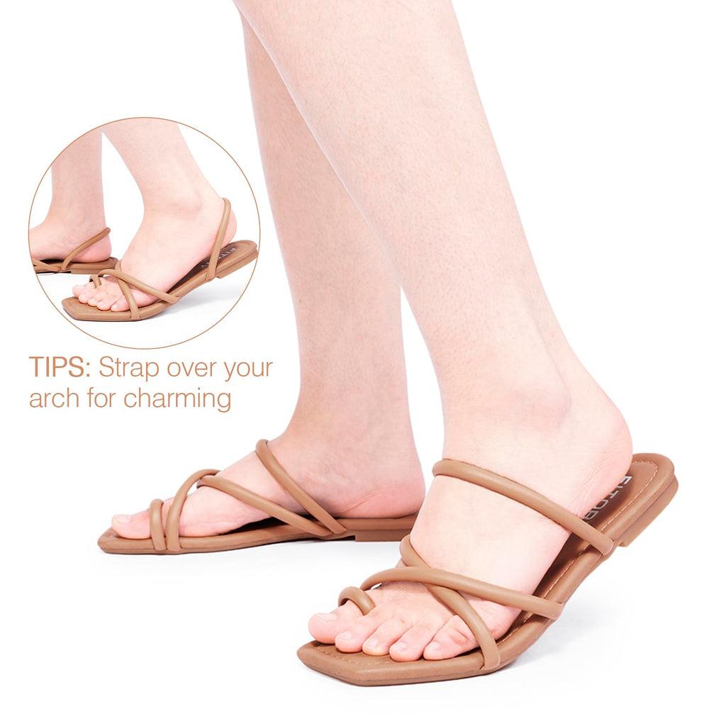 FITORY Women's Slide Sandals Flat Toe Ring Thongs with Cross Strap for Summer Size