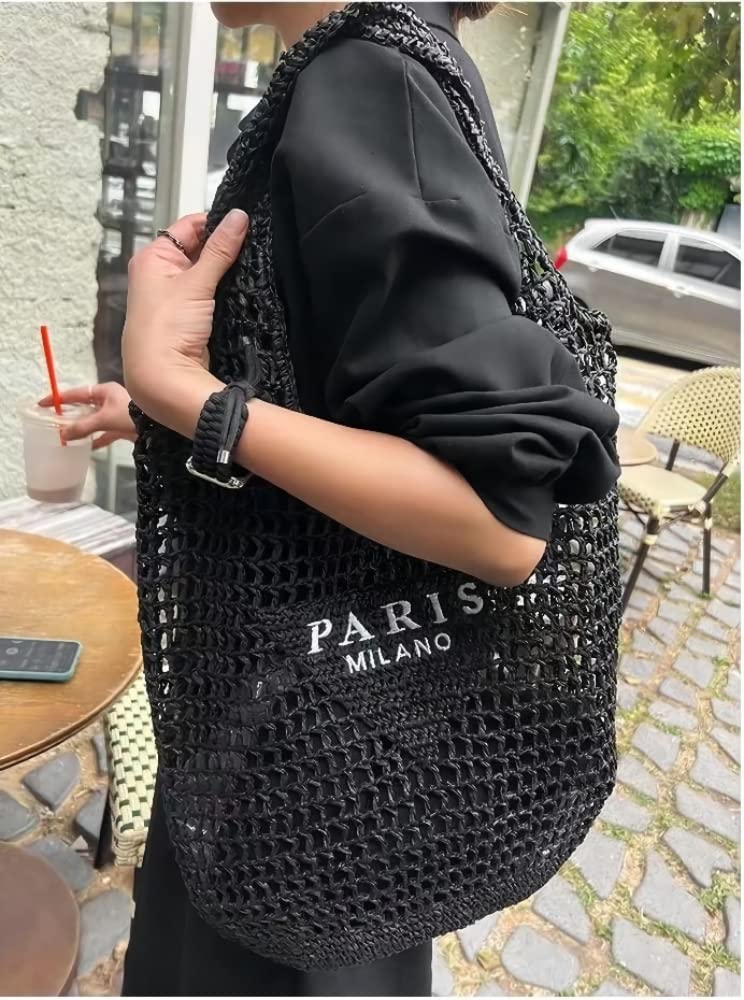 POOOPSSD New Woven Bag, Straw Mesh Tote Bag, Beach, Shoulder Bag, Hobo Women, Foldable Large Capacity, for Holiday.