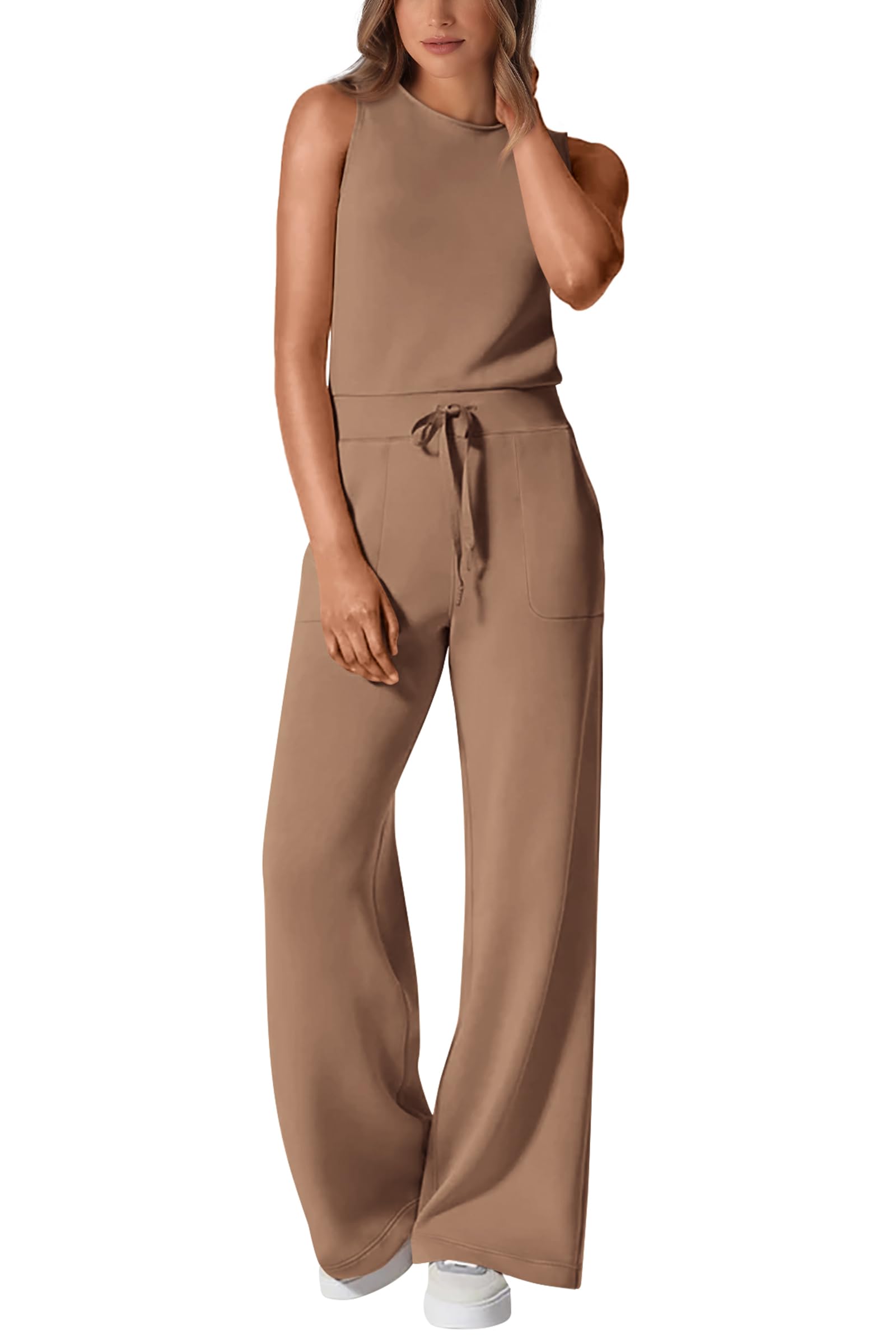 PRETTYGARDEN Jumpsuits for Women Casual 2026 Summer Sleeveless Wide Leg Pants Rompers One Piece Beach Vacation Spring Outfits