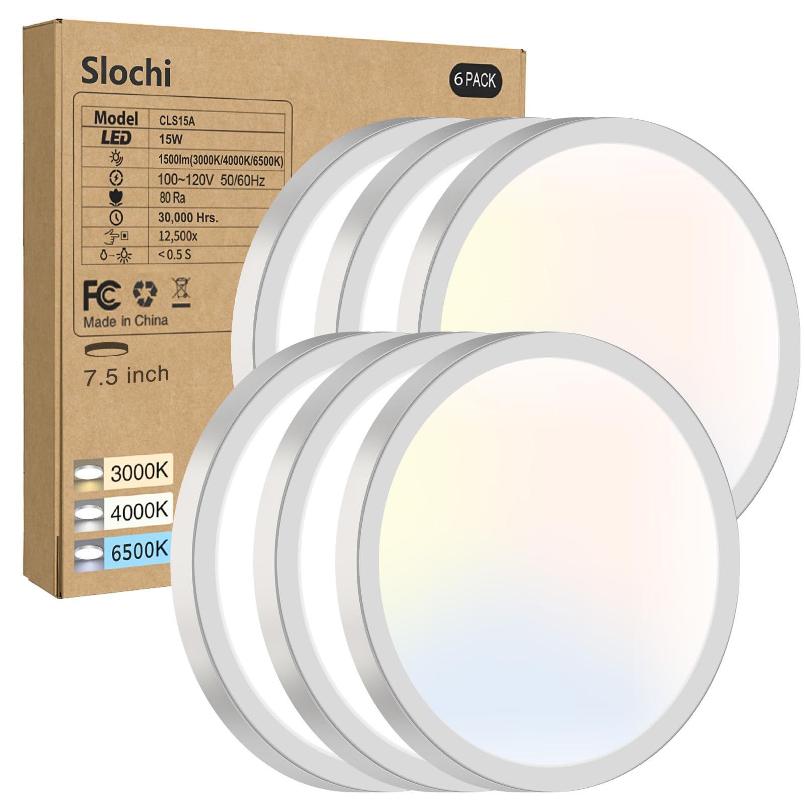1PACK LED Flush Mount Ceiling Light Fixture, 3000K-4000K-6500K & 100W Equivalent Modern Kitchen Ceiling Lamp 15W 1500Lm 7.5 Inch Closet Round Surface for Bathroom Laundry Bedroom Hallway, Black