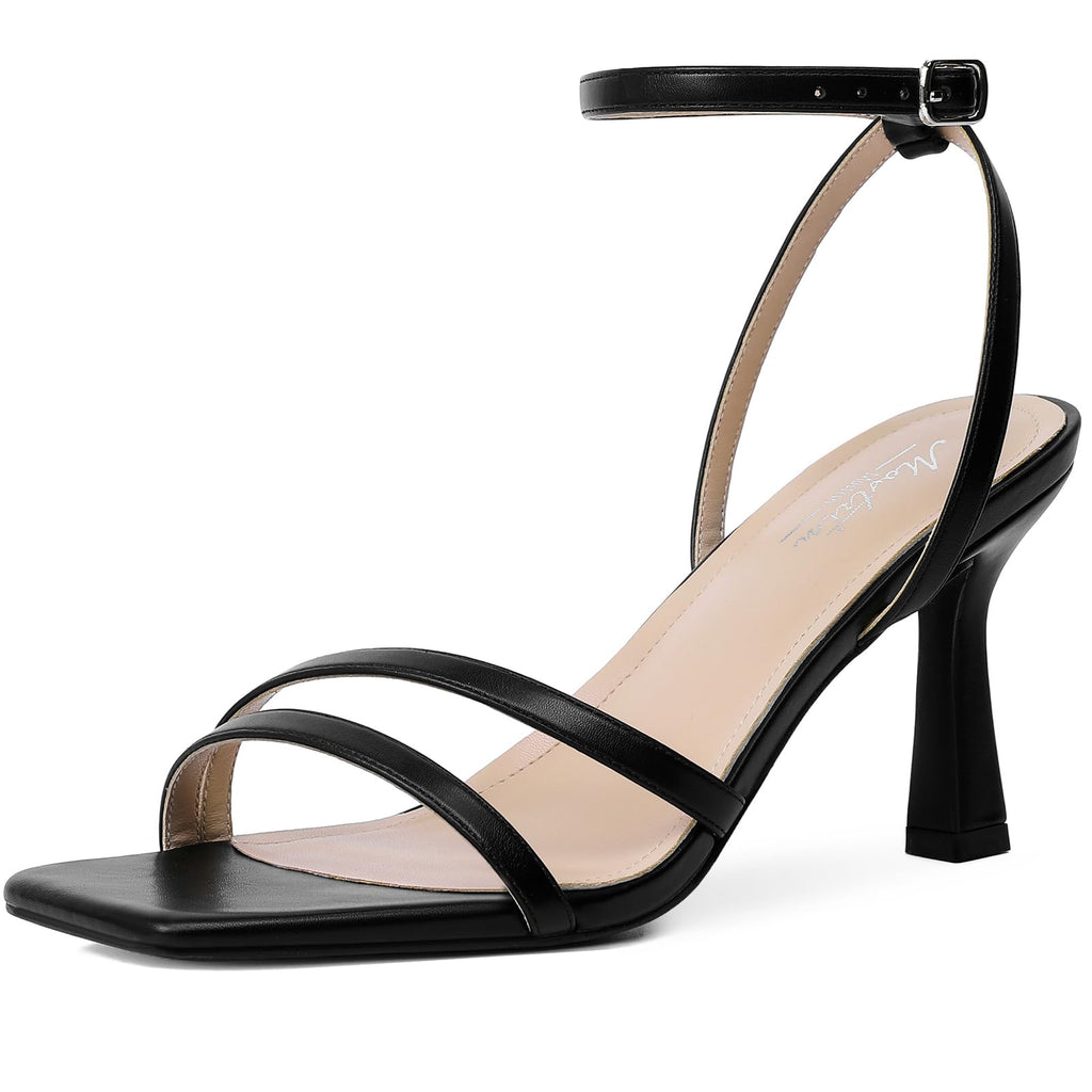 Mostrin Strappy Kitten Heels for Women Square Open Toe Heels Ankle Strap Lace Up Heeled Sandals for Party, Prom
