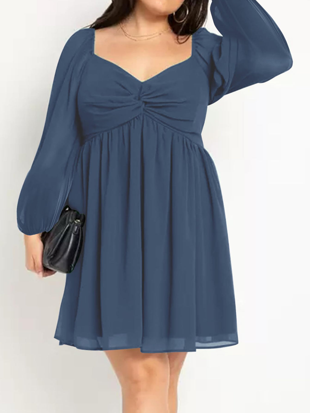 SCOMCHIC Women's Plus Size Puff Long Sleeve Dresses Sweetheart Neckline A Line Short Wedding Guest Cocktail Dress