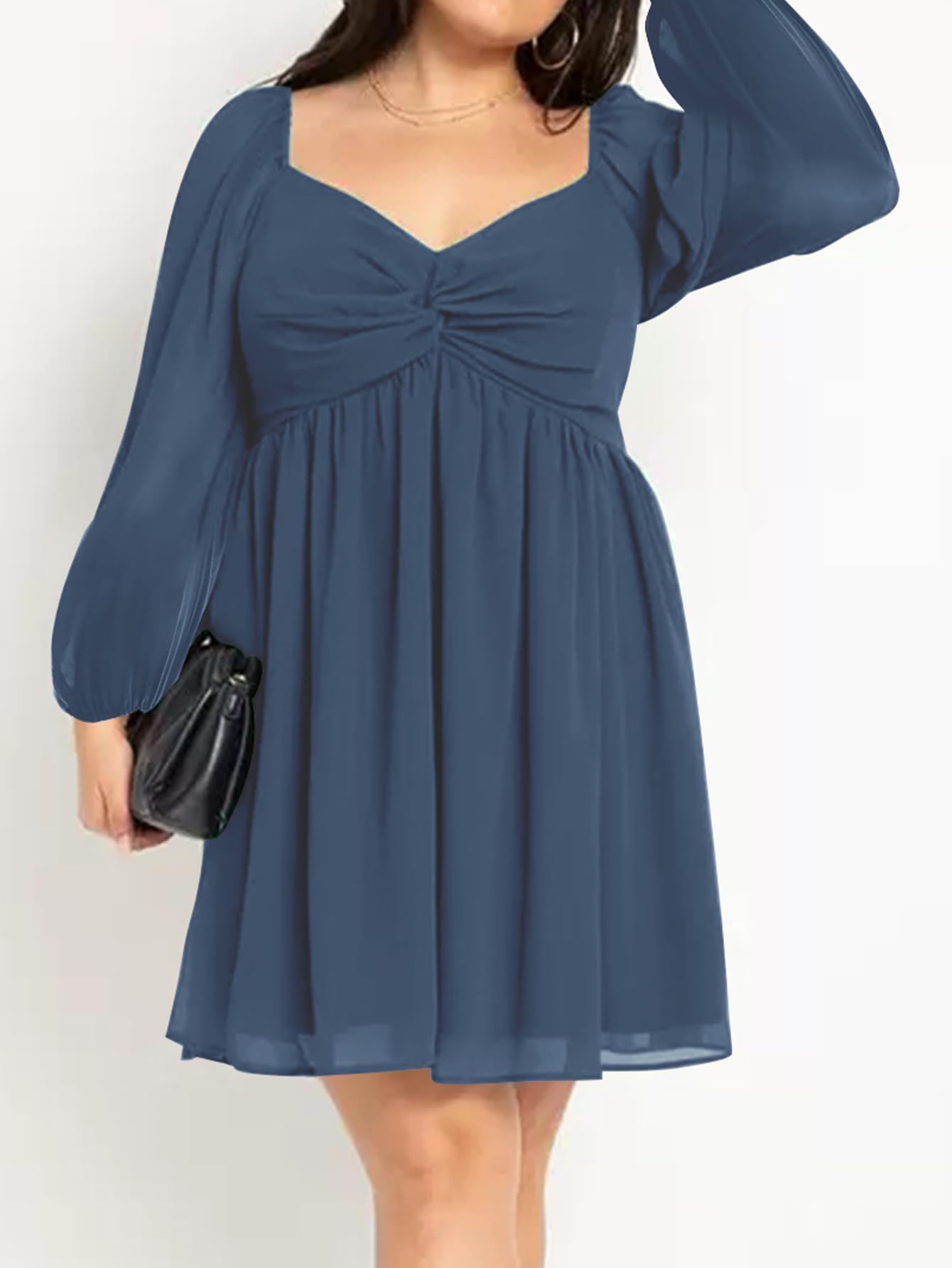 SCOMCHIC Women's Plus Size Puff Long Sleeve Dresses Sweetheart Neckline A Line Short Wedding Guest Cocktail Dress