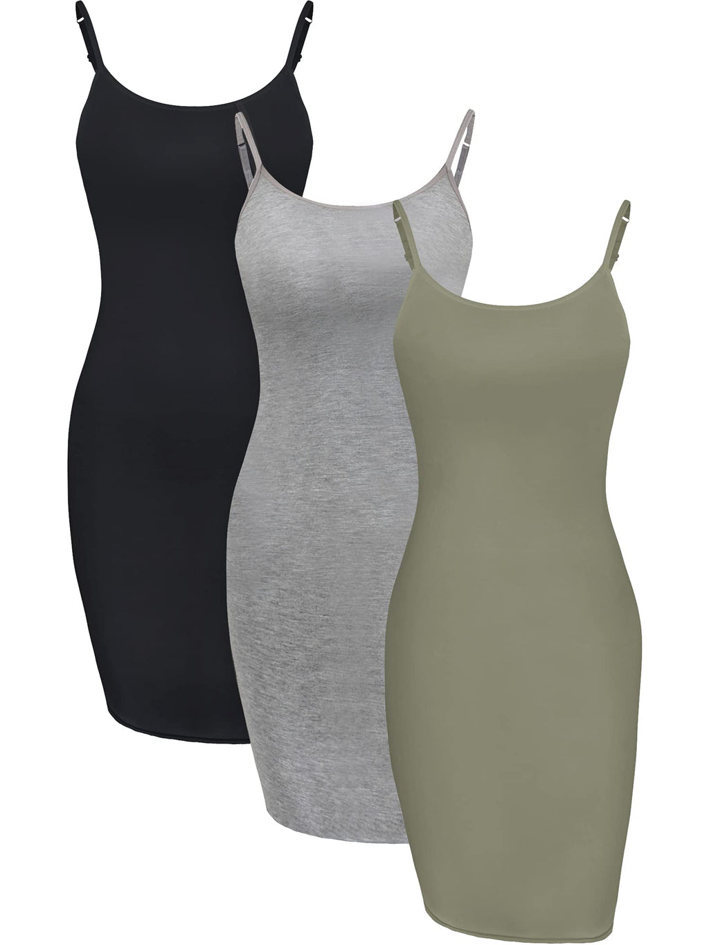 WILLBOND 3 Pieces Women's Basic Cami Long Tanks Dress Spaghetti Strap Slips for Under Dresses, Long Camisoles for Layering