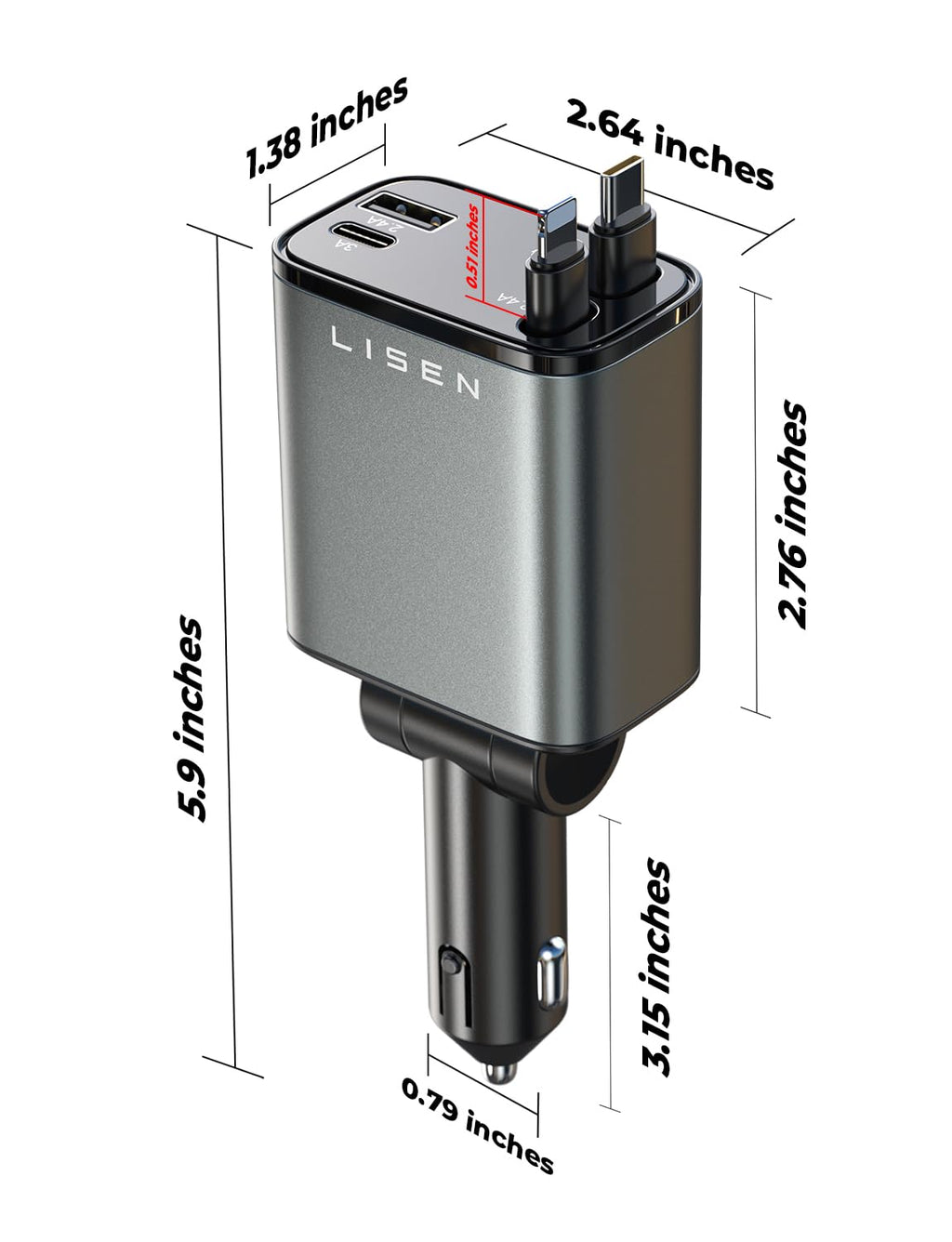 LISEN Retractable Car Charger, 84W Car Charger USB C Fast Charger Adapter for iPhone, Car Accessories for Men Women, Birthday Gifts for Fathers Day for Men Dad Husband, for iPhone 17 16 15 14 13 12 11
