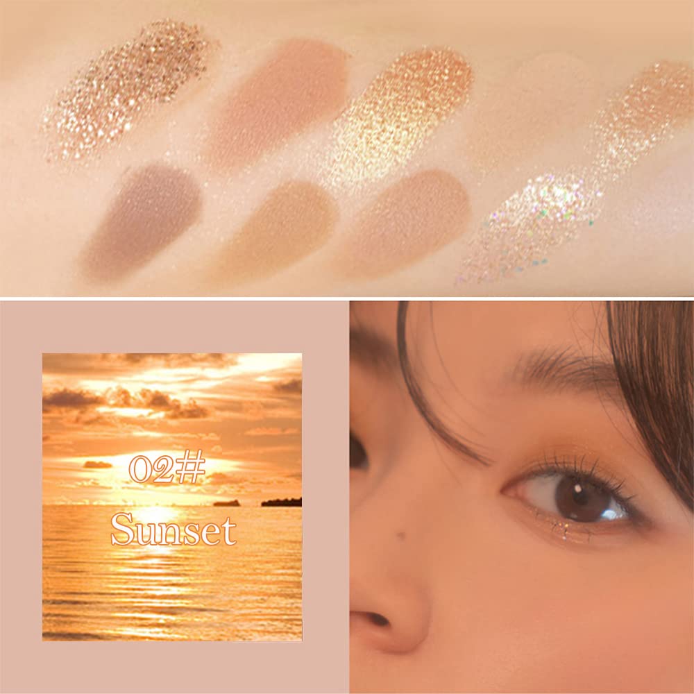 Erinde 10 Colors Eyeshadow Palette Makeup - Matte Shimmer Glitter Eye Shadow Korean Makeup, Ultra-Blendable, High Pigmented, Natural-Looking, Peach Brown Eyeshadow Pallet with Brush, Peach Color