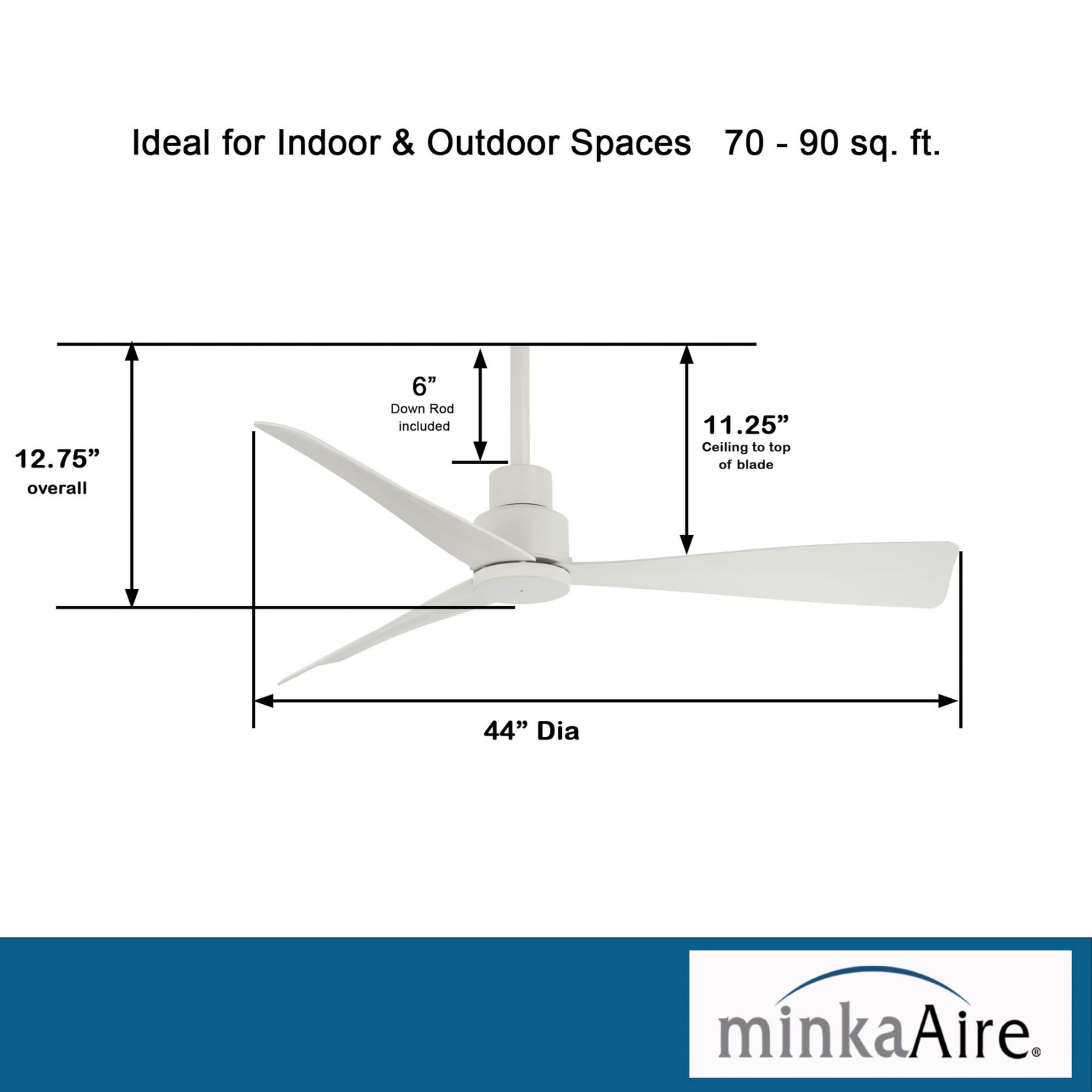 MINKA-AIRE F786-CL Simple 44 Inch Outdoor 3 Blade Ceiling Fan with DC Motor, Coal