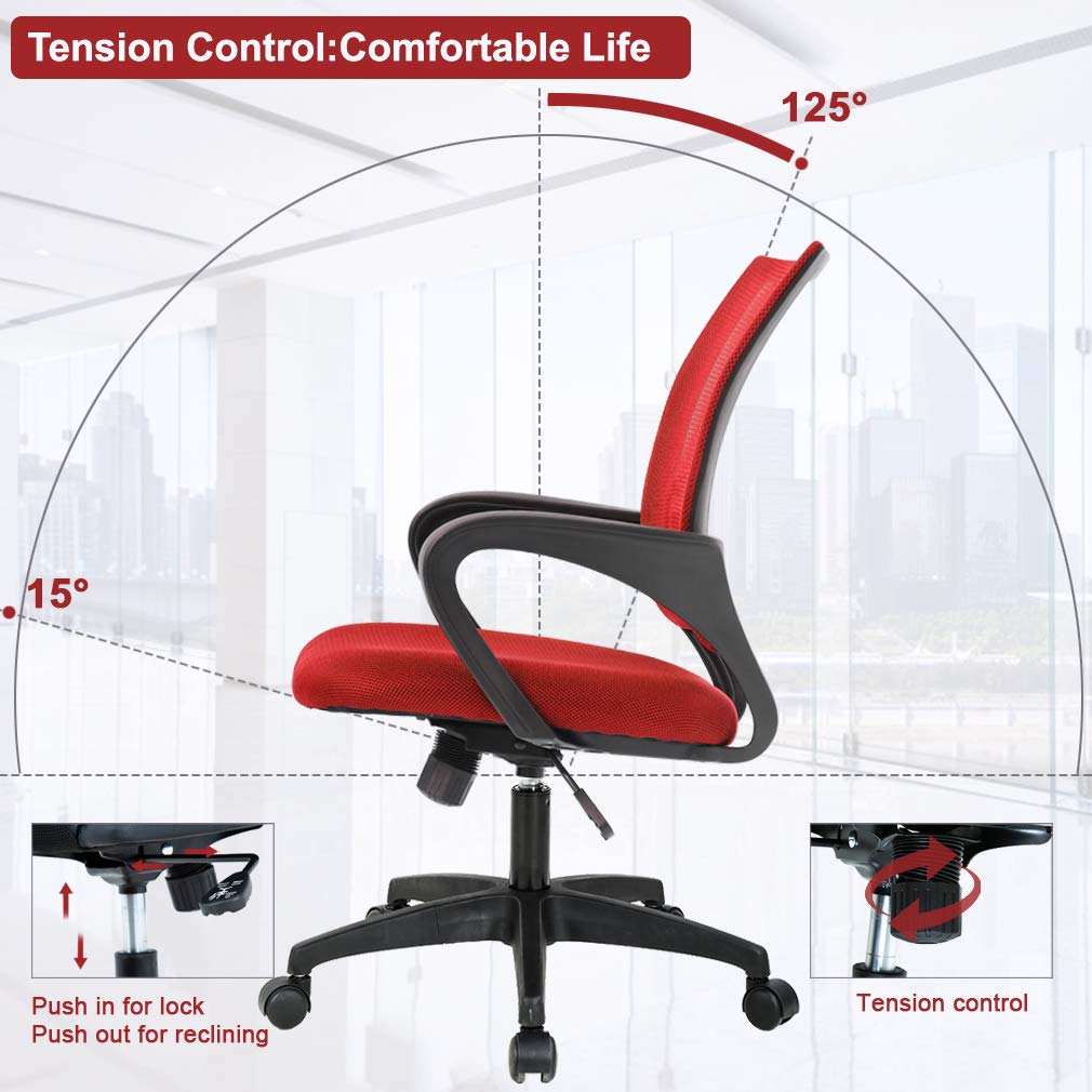 BestOffice Home Office Chair Ergonomic Desk Chair Mesh Computer Chair with Lumbar Support Armrest Executive Rolling Swivel Adjustable Mid Back Task Chair for Women Adults, Black (Black)