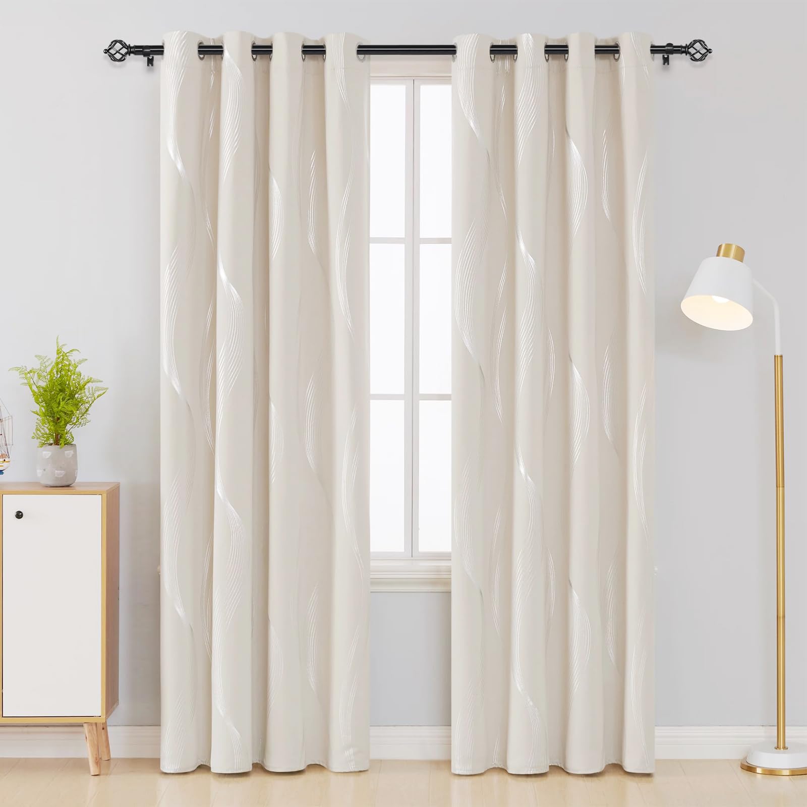KAMANINA Silver Curtain Rod 32 to 58 Inch(2.6-4.8ft), Adjustable Curtain Rods for Windows 28 to 48 Inch, 3/4 Inch Splicing Drapery Rods with Twisted Cage Finial