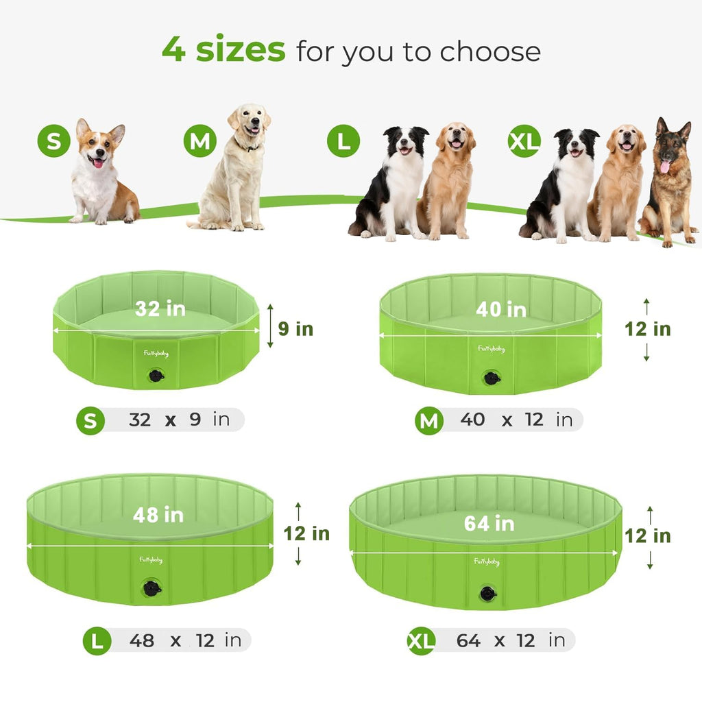 Foldable Dog Pool, Hard Plastic Kiddie Pool for Dogs, Collapsible Dog Pool with Rigid PP Core, Non-Slip PVC, Durable Pet Bath Tub for Indoor/Outdoor Backyard, 32" Green