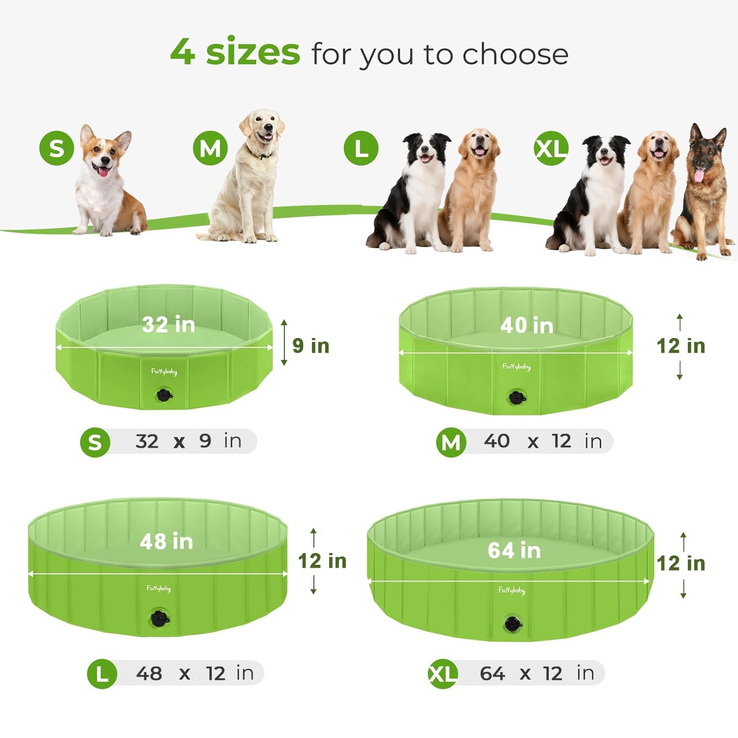 Foldable Dog Pool, Hard Plastic Kiddie Pool for Dogs, Collapsible Dog Pool with Rigid PP Core, Non-Slip PVC, Durable Pet Bath Tub for Indoor/Outdoor Backyard, 32" Green