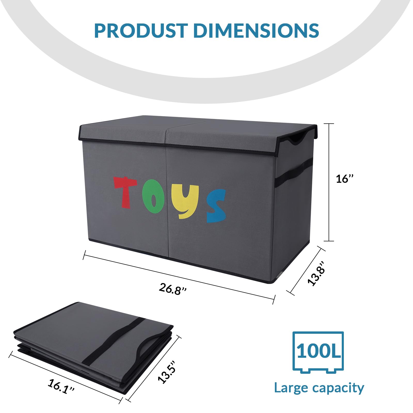 YOLOXO Toy Box Chest, Collapsible Sturdy Storage Bins with Lids, Extra Large Kids Toy Storage Organizer Boxes Bins Baskets for Kids, Boys, Girls, Nursery Room, Playroom, Closet (BLACK)