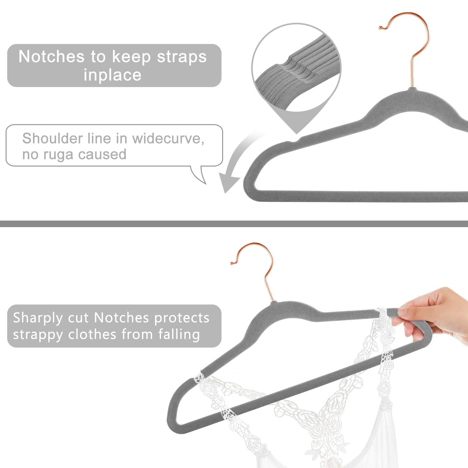 MIZGI Baby Velvet Hangers,Non-Slip Kids & Toddler Hangers,11.8 Inch Hangers for Baby Clothes,Pack of 50(Black/Black)