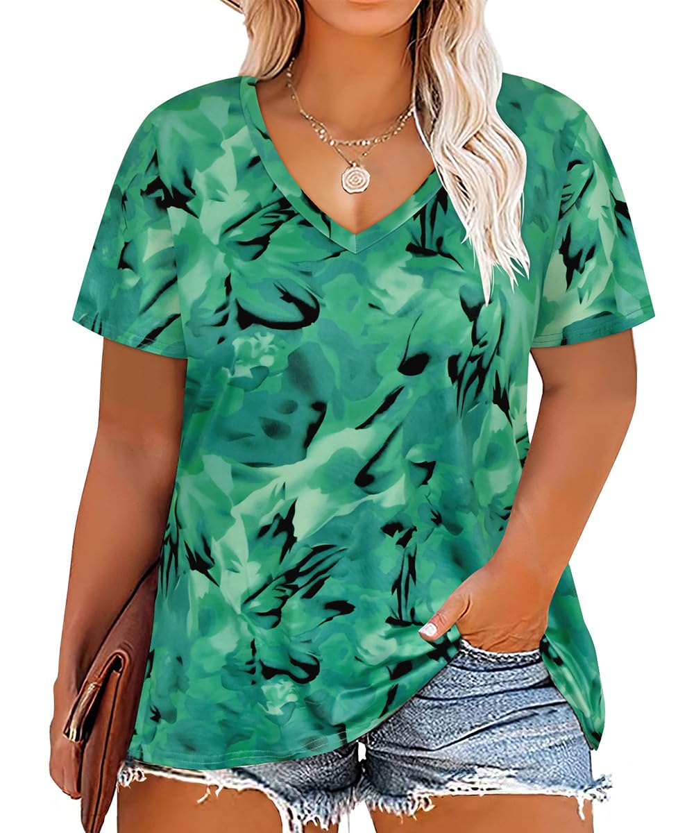 CARCOS Womens Plus Size Tops Short Sleeve Shirts V Neck Tunic Floral/Aniaml Blouses XL-5X