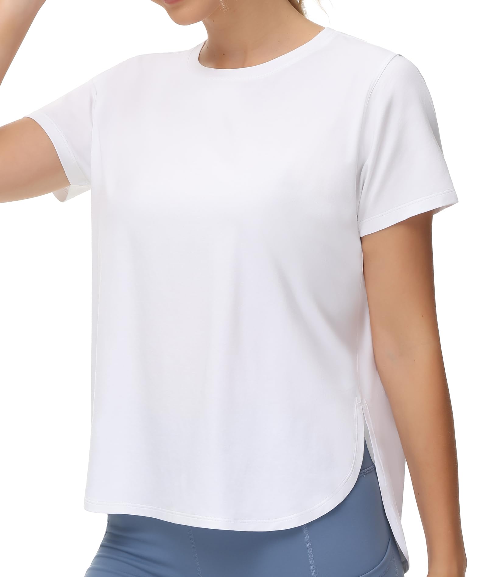 THE GYM PEOPLE Women's Workout T-Shirts Loose Fit Short Sleeve Cotton Running Basic Tee Tops with Split Hem