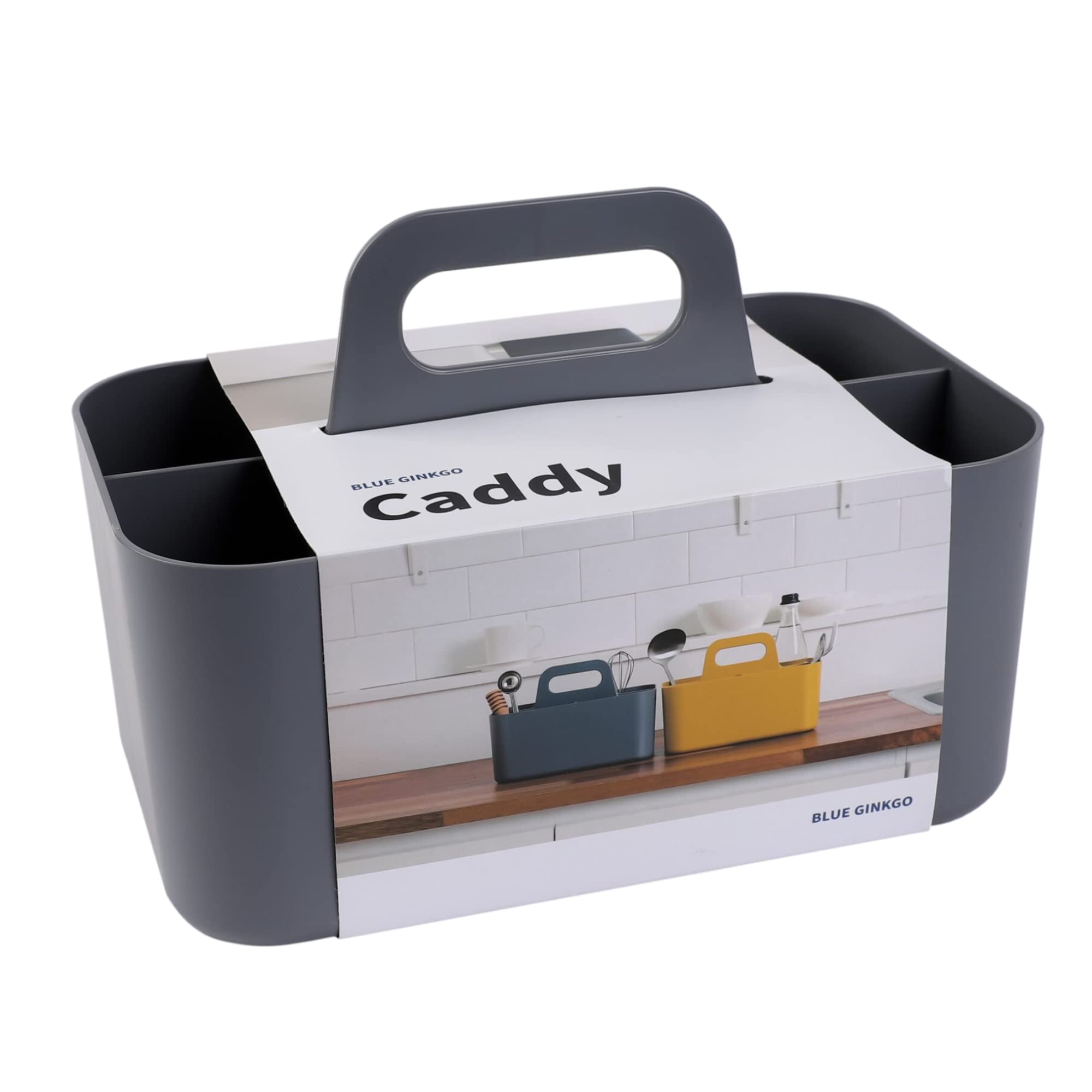 BLUE GINKGO Stackable Organizer Caddy – Korean-Made Portable Tote for Bathroom, Office, Crafts, or School Supplies (Long Rectangle, Blue)