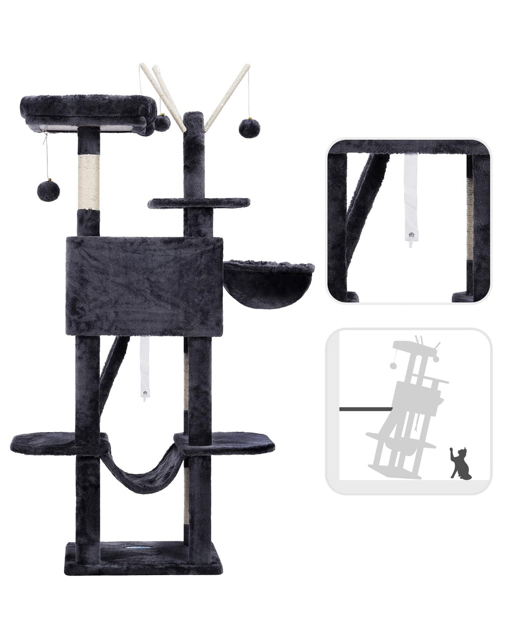 Hey-brother Cat Tree, 53 inch Cat Tower for Indoor Cats, Cat House with Padded Platform Bed, Toy Balls, Large Cozy Condo, Hammocks and Sisal Scratching Posts, Beige MPJ019-SM