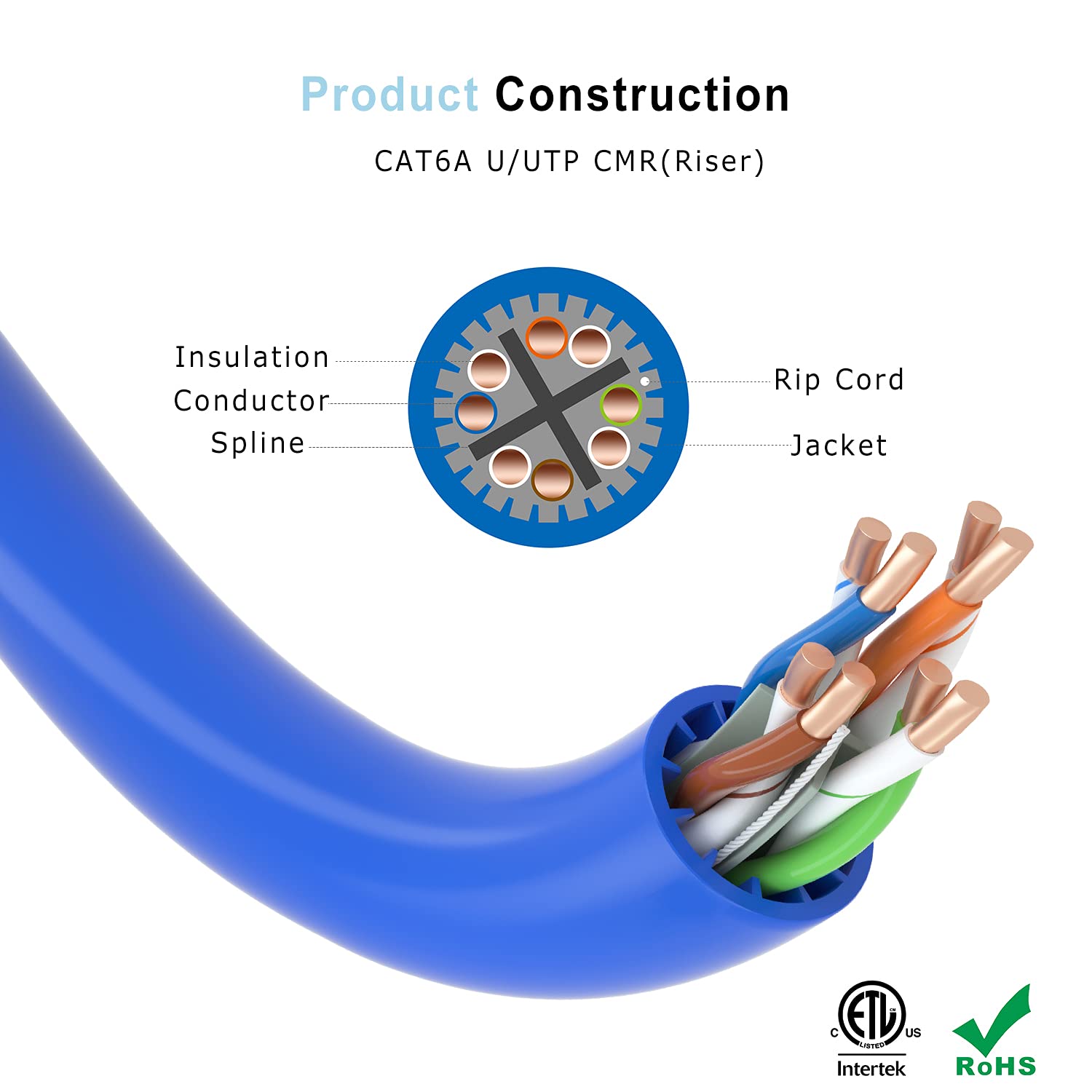 celertec CAT6A Ethernet Cable, 500ft, 23AWG Solid Bare Copper, UTP Unshielded Twisted Pair, CMR Riser Rated &ETL Listed, 650Mhz/10Gigabit Network Speed, Category6 Augmented, Bulk Ethernet Cable- Black