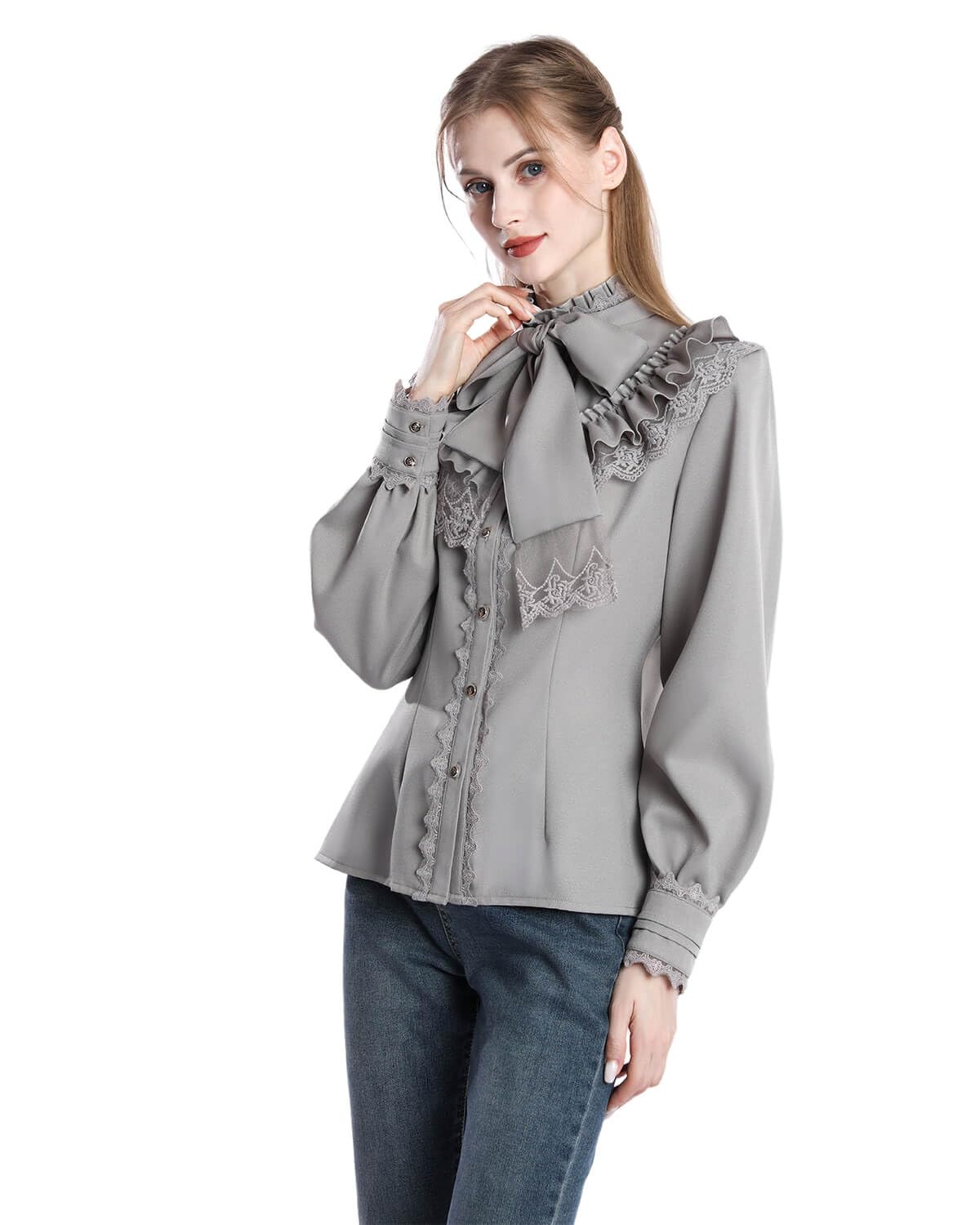 Nuoqi Victorian Blouse Womens Gothic Shirt Vintage Long Sleeve Lotus Ruffle Tops