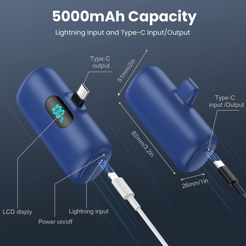 [2-Pack]Portable Charger for iPhone 17/16/15,Mini Power Bank 5000mAh PD USB C Portable Phone Charger,Travel Essential Battery Pack for iPhone 17/17 Air/16/16 pro/15/15 pro Max/Android/Samsung/Moto/LG