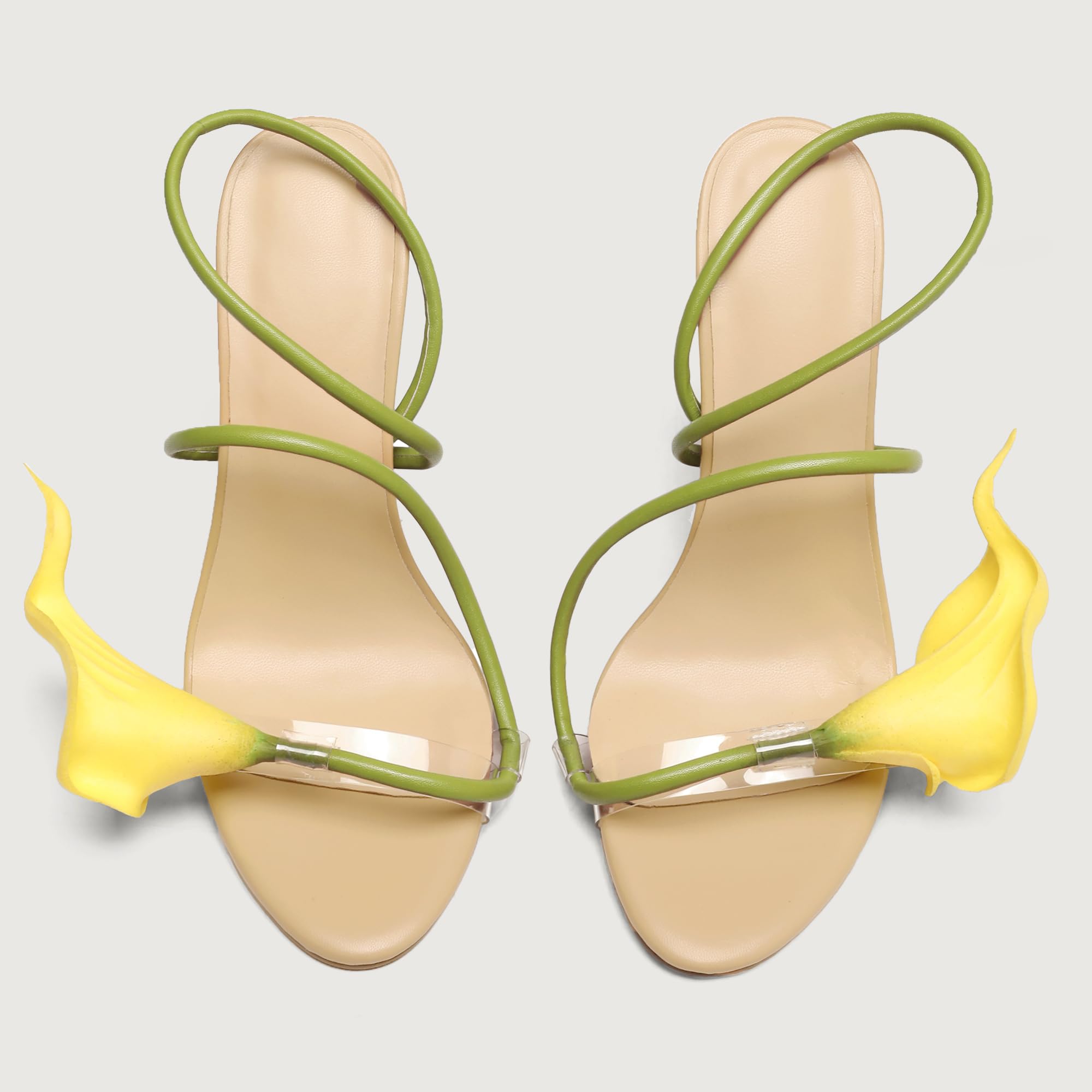 Flower High Heels for Women Calla Lily Open Toe Floral Stilettos Heels Sexy Strappy Wedding Birthday Dressy Heeled Sandals