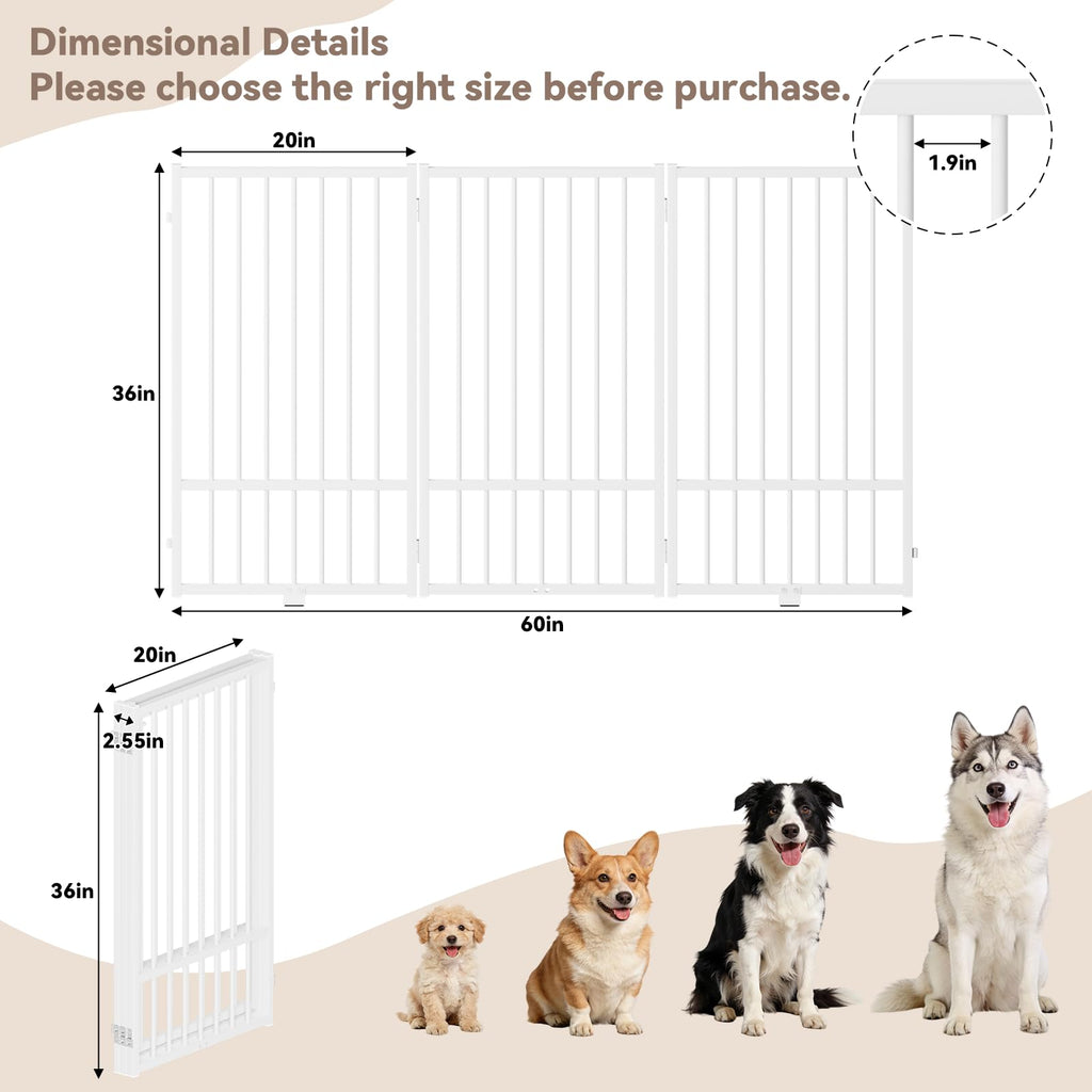 SNUOWU Full Metal Freestanding Dog Gate with Door, 24'' Height Foldable Pet Dog Fence for Indoor & Outdoor, 2 Panels Extra Wide Free Standing SmallDog Gates for Doorways,House,Stairs,Porch,Deck,Yard