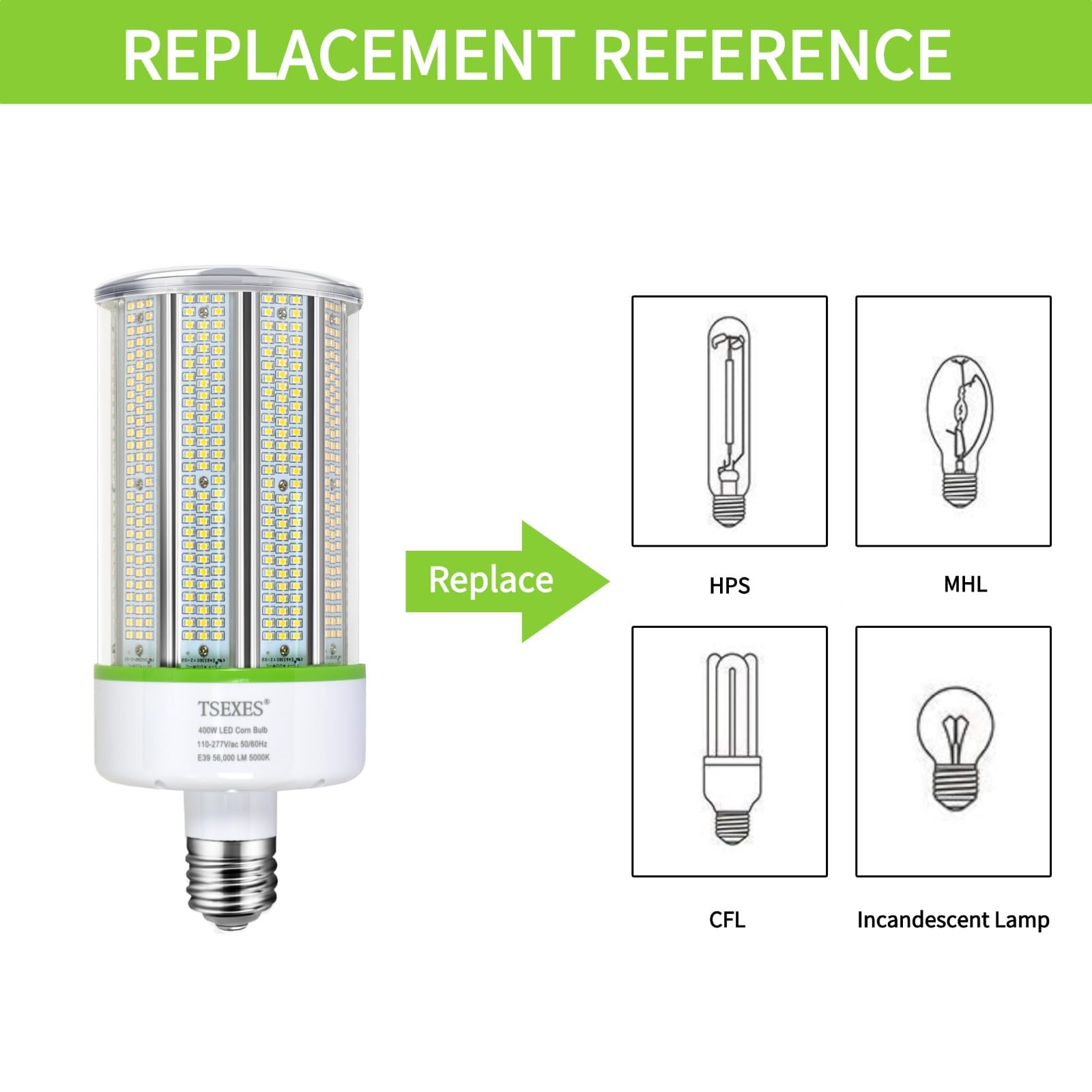 TSEXES 1000W Equivalent LED Corn Bulb, 300W E39 Mogul Base,42,000 Lumen Replacement Metal Halide/HID/HPS,5000K Daylight for Garage Warehouse Parking Light