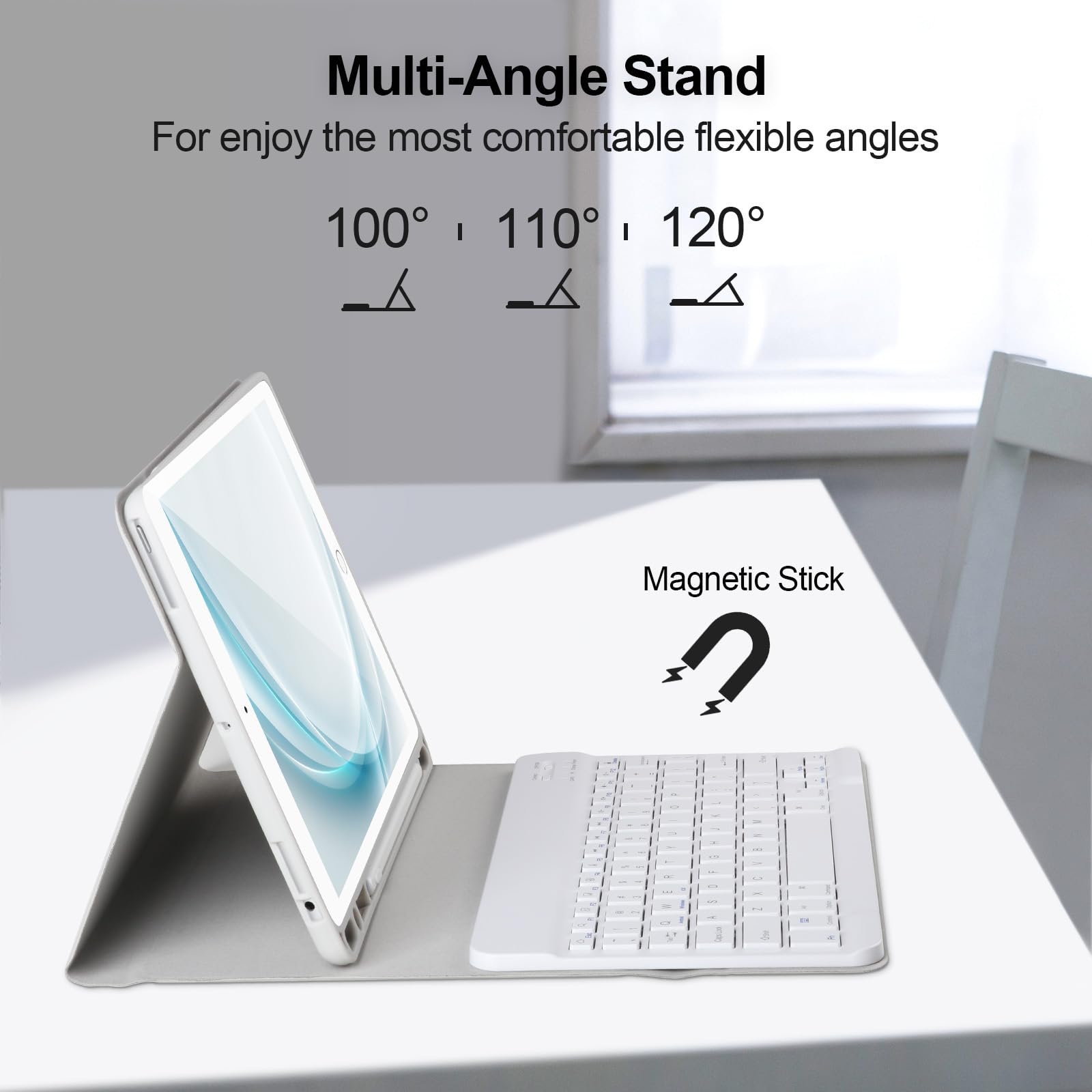 AHYWTAN Keyboard Case for iPad 9/8/7th Gen 10.2, Bluetooth Keyboard with 7 Color Backlit, iPad 10.2 inch Case with Keyboard, Pencil Holder, Black-L