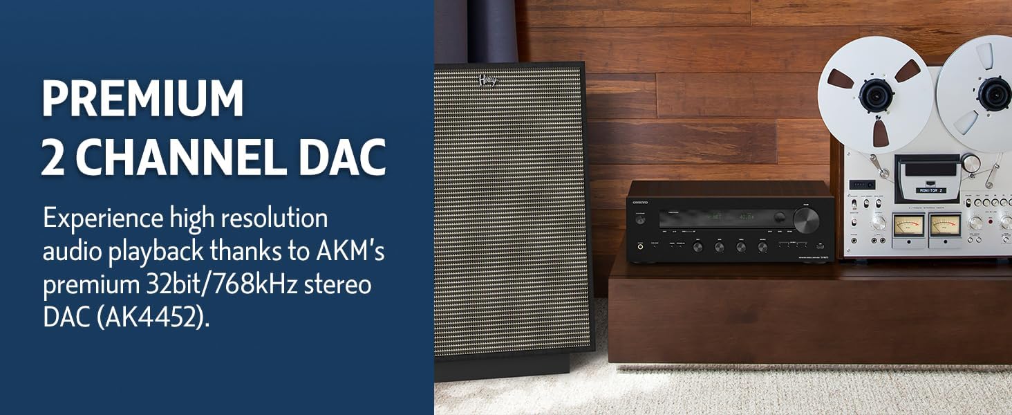 Onkyo TX-8470 2 Channel Stereo Receiver with Wi-Fi, Bluetooth, Phono, Hi-Res Audio and Roon Ready