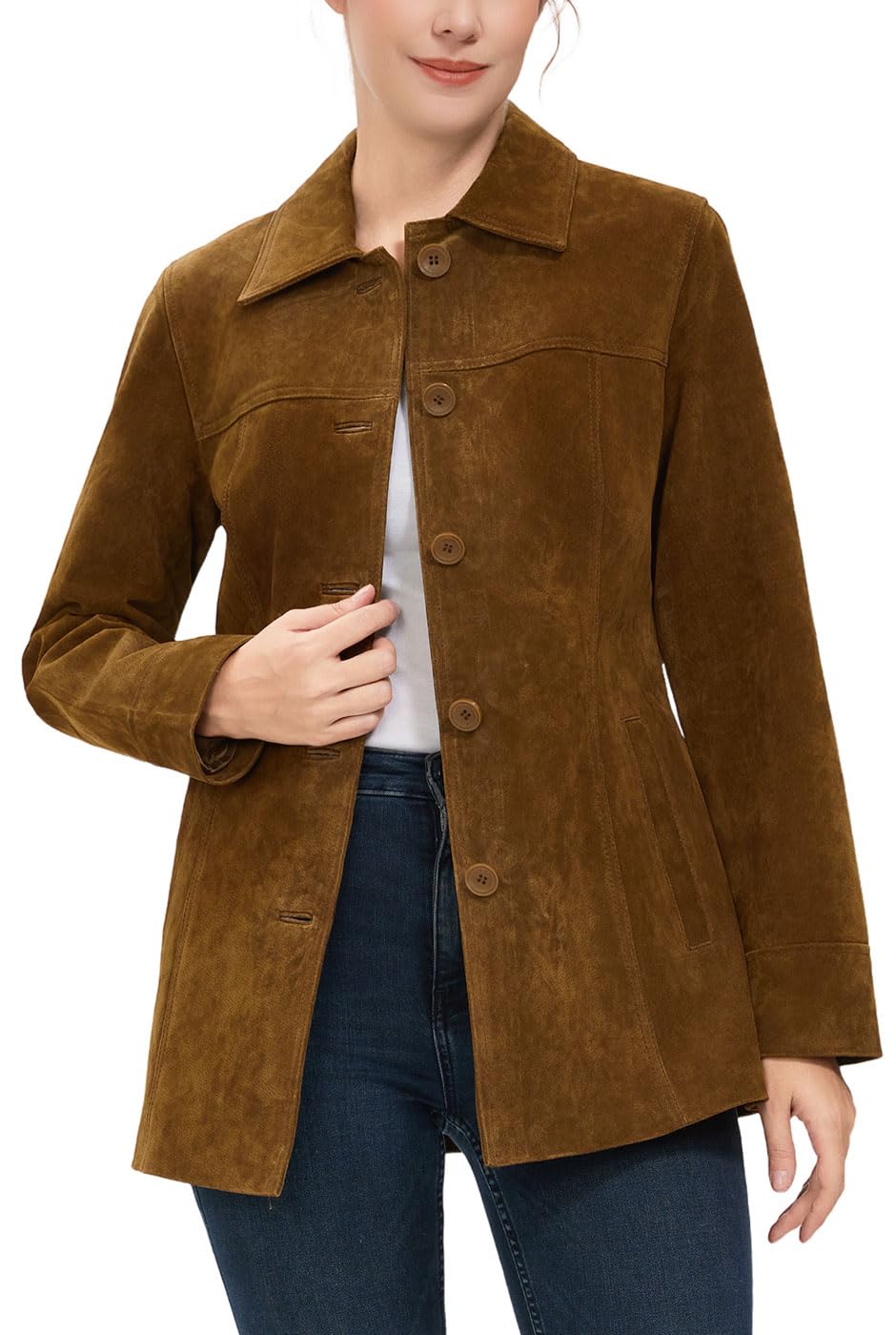BGSD Women Anna Suede Leather Car Coat (Also available in Plus Size & Petite)