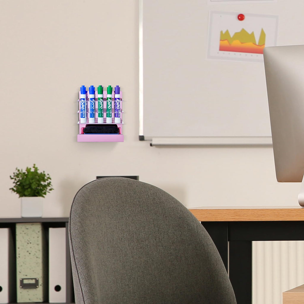MyGift Dry Erase Marker Holder 10 Slots Whiteboard Marker Holder for Wall Dry Erase Eraser Holder Wall Mount Black