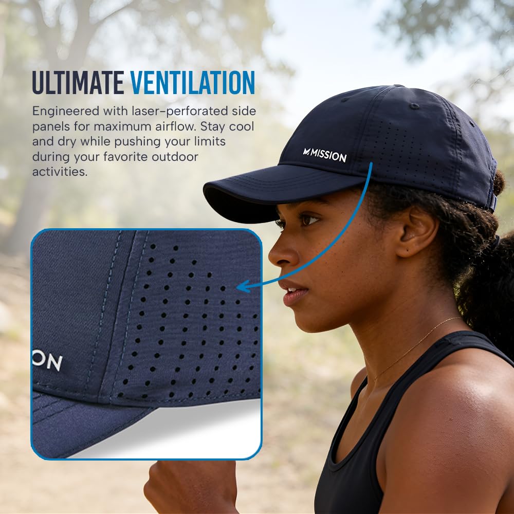 MISSION Cooling Vented Performance Hat Unisex Cap for Workouts, Golf & Running, Sweat & Water Activated Technology