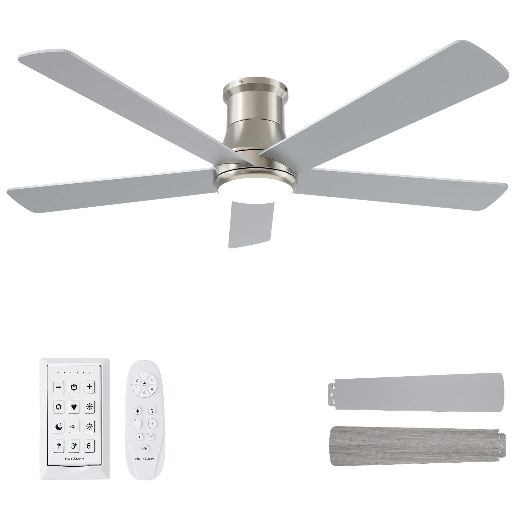 42 Inch Low Profile Ceiling Fan with Light, White Ceiling Fans with Lights and Remote, Flush Mount, 6 Speeds Reversible Quiet DC, 3CCT Dimmable, Indoor Outdoor Ceiling Fans for Patios Bedroom