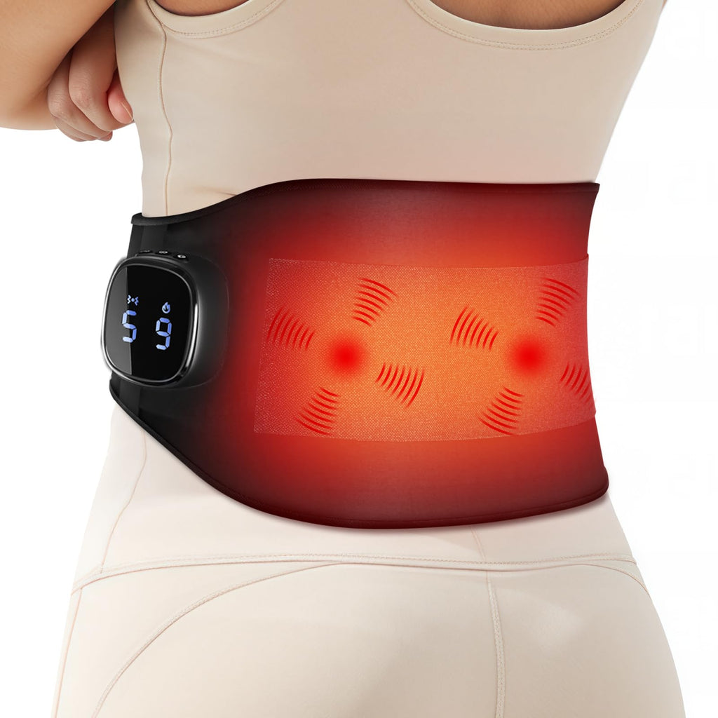 Comfytemp Cordless Portable Heating Pad with Massager for Lower Back Soothing, FSA Eligible HSA 9 Heat 5 Vibration 3 Intensity, Rechargeable Wireless Heated Waist Belt App Control, Gifts for Mom Dad