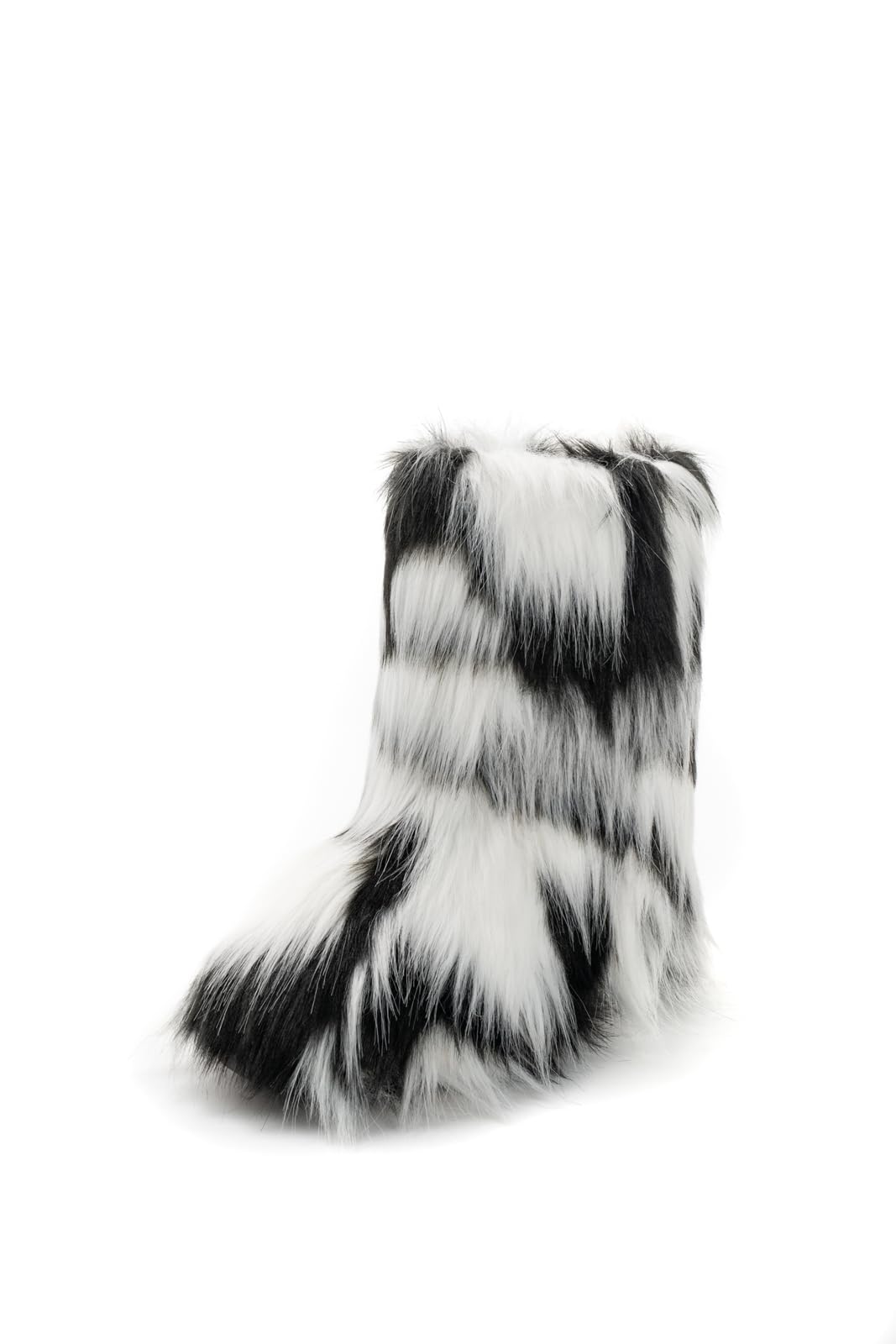 IXU Women's Faux Fur Boot Furry Fluffy Round Toe Suede Snow Winter Women Boots Comfy Plush Warm Short Outdoor Indoor Flat Shoes Mid-Calf Boots
