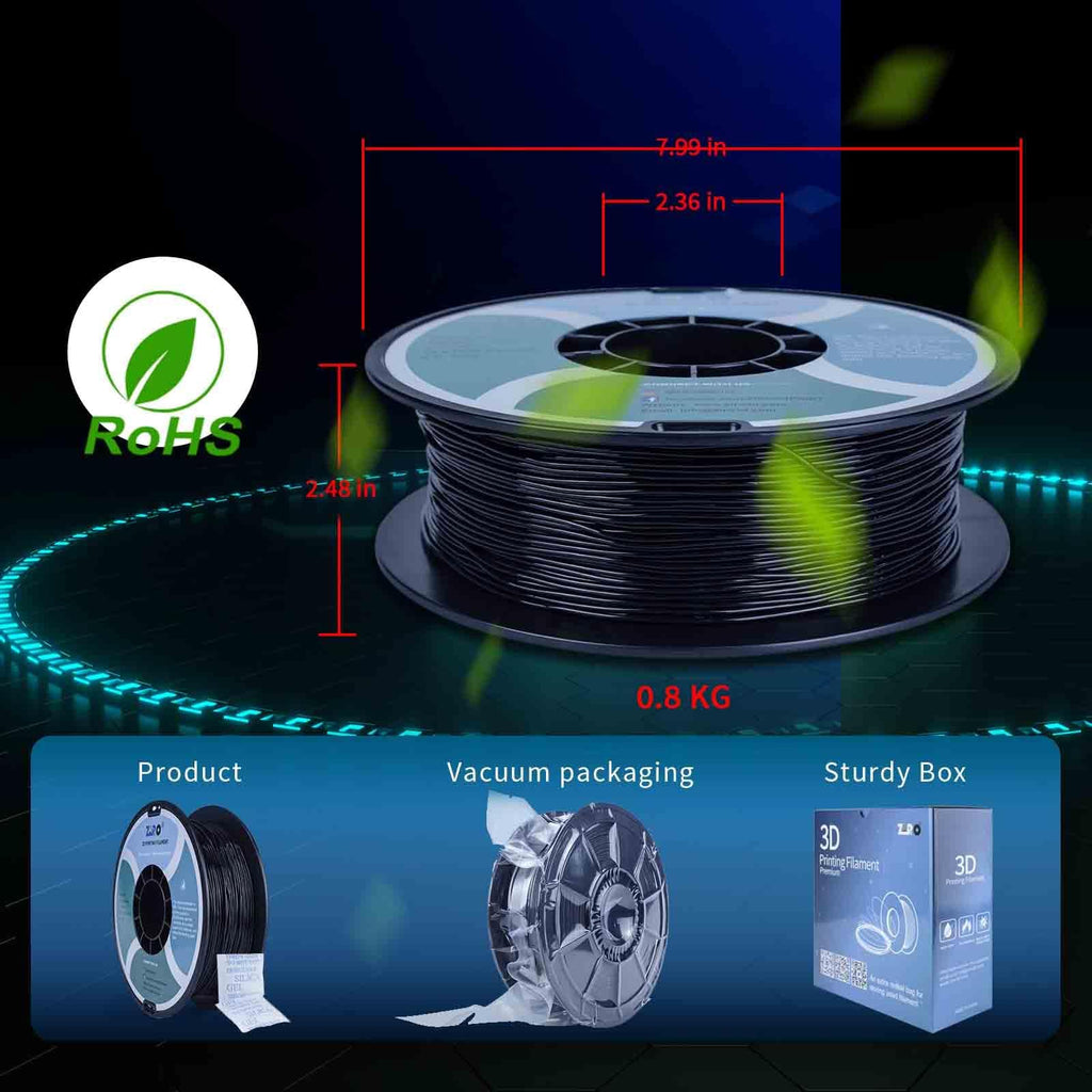 ZIRO TPU Filament 1.75mm 3D Printer Filament, Shore 95A Hardness TPU, Flexible Soft Material, 0.8KG/1.8lbs Spool, Fit Most FDM 3D Printers, Black