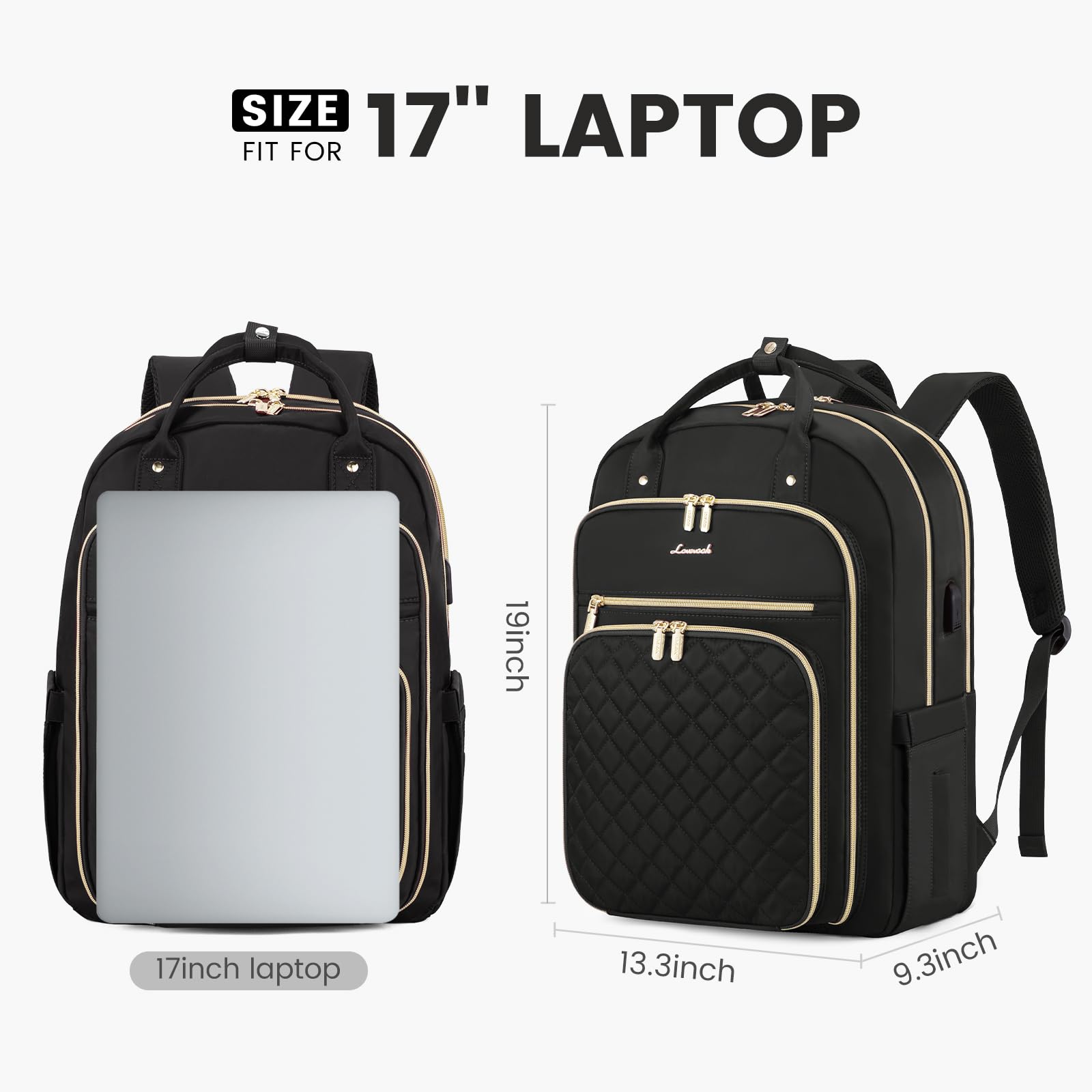 LOVEVOOK Laptop Backpack for Women, Water Resistant Travel Work Backpacks Purse College Business Teacher Nurse Computer bag with USB Charging Port