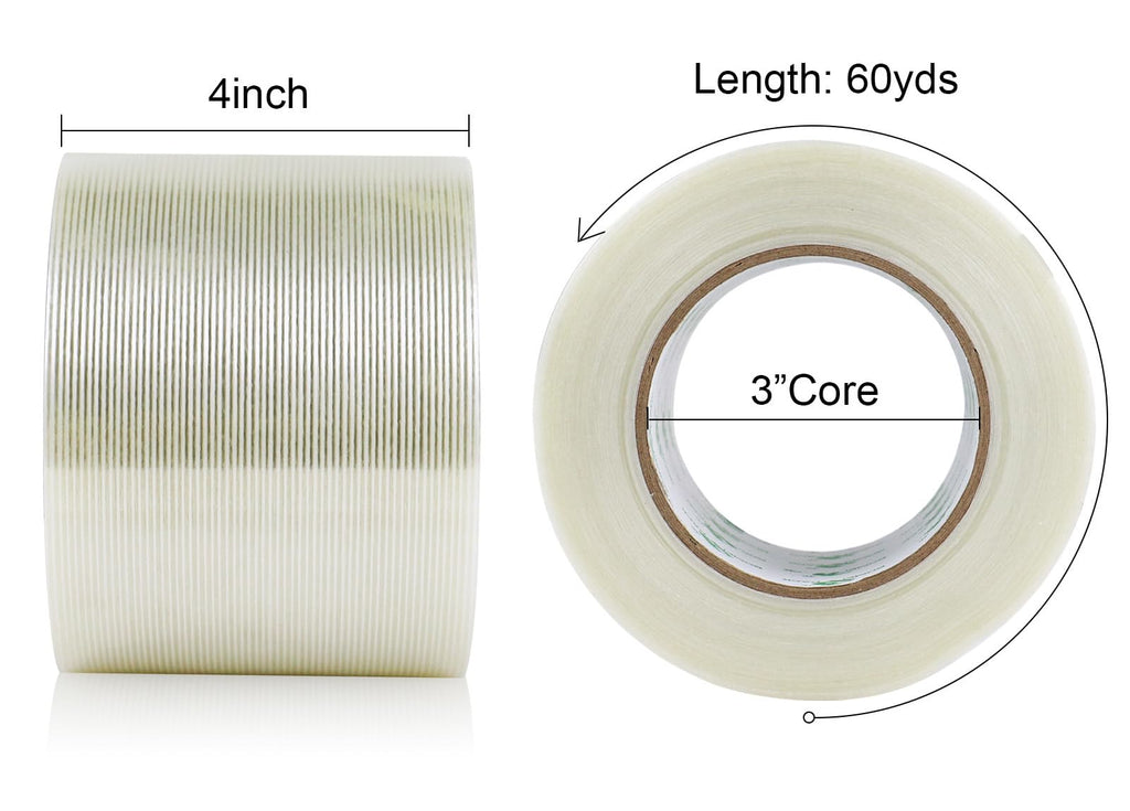 BOMEI PACK Wide Strapping Tape, 4Inch Heavy Duty Reinforced Packing Tape, Fiberglass Filament 60yds 5.5Mil